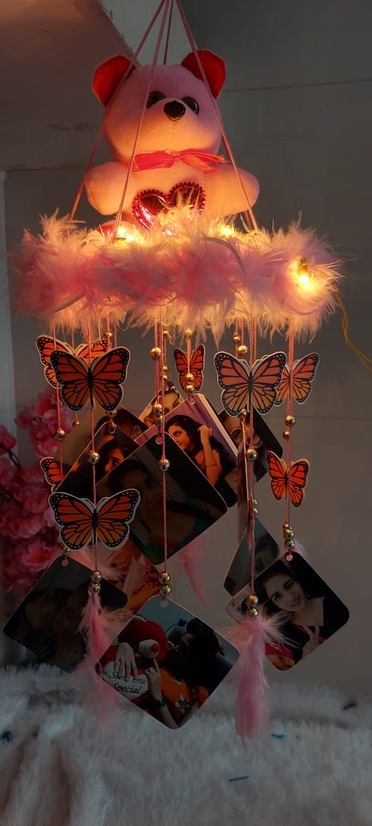Fairy Lights Windchime With Teddy & Butterflies