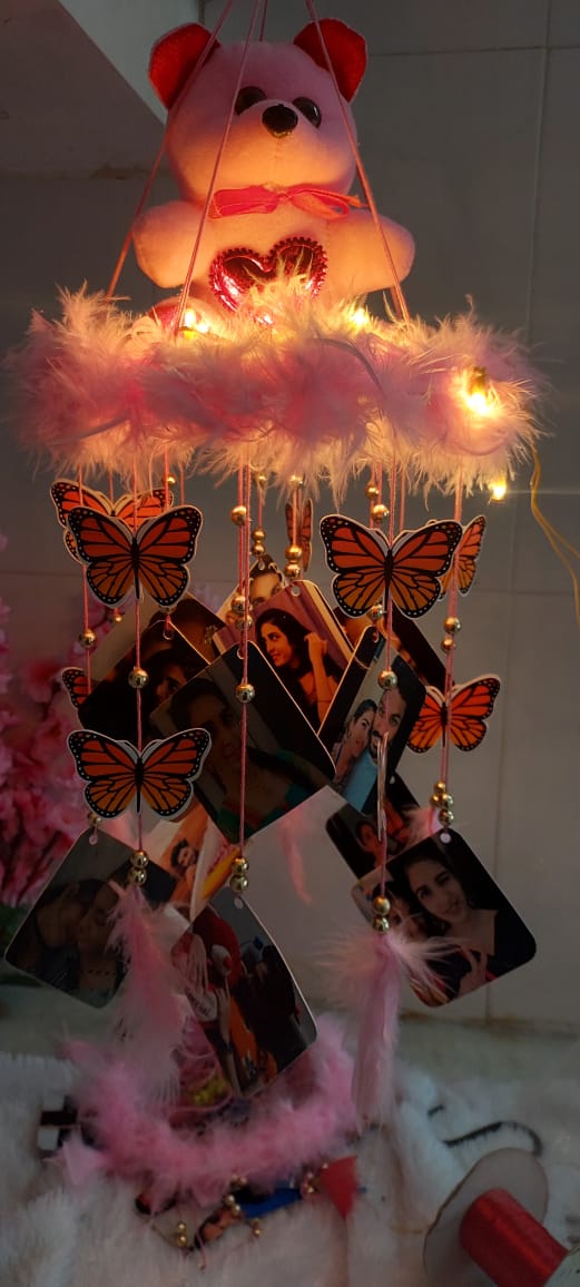 Fairy Lights Windchime With Teddy & Butterflies