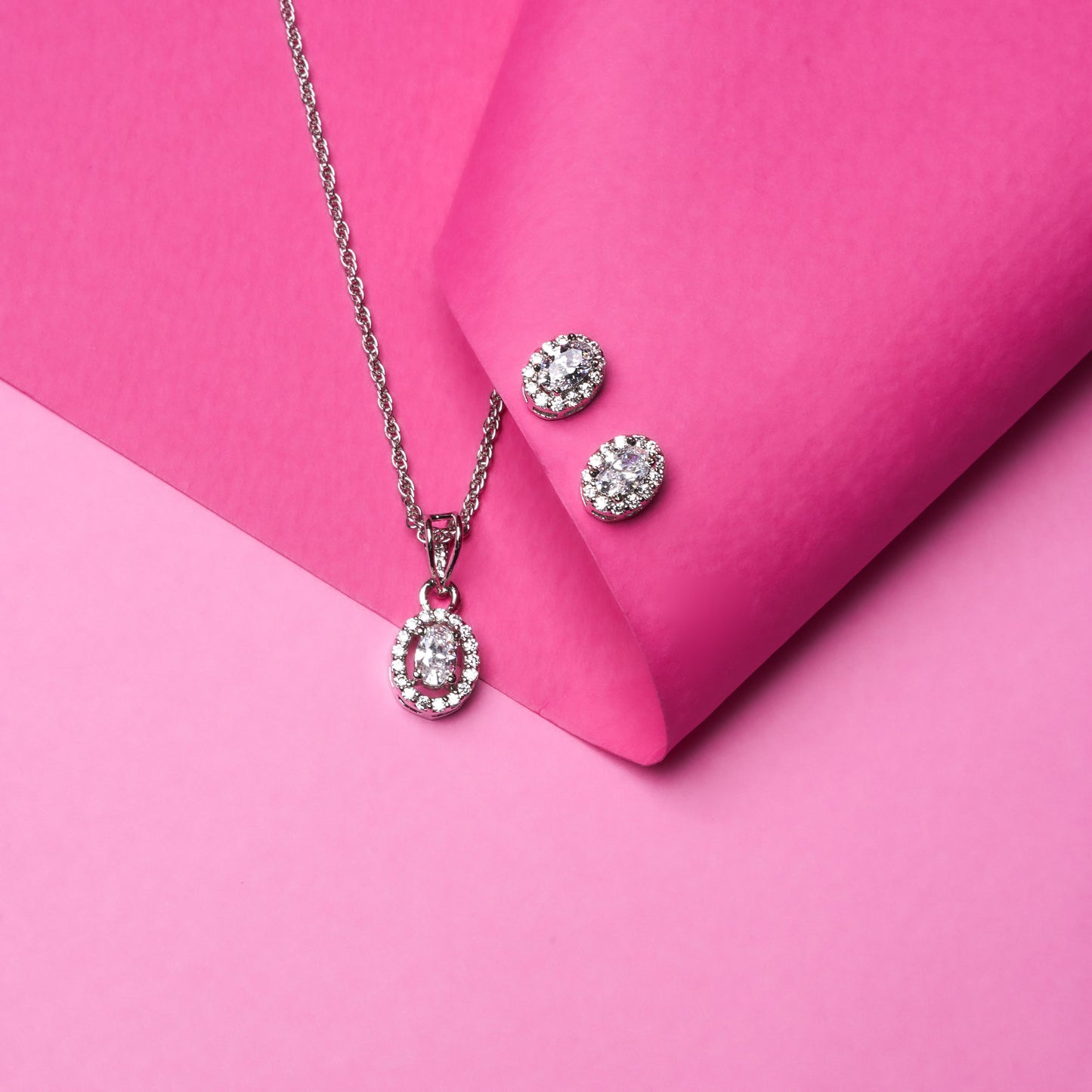 Pure Silver Chain Pendant With Earrings