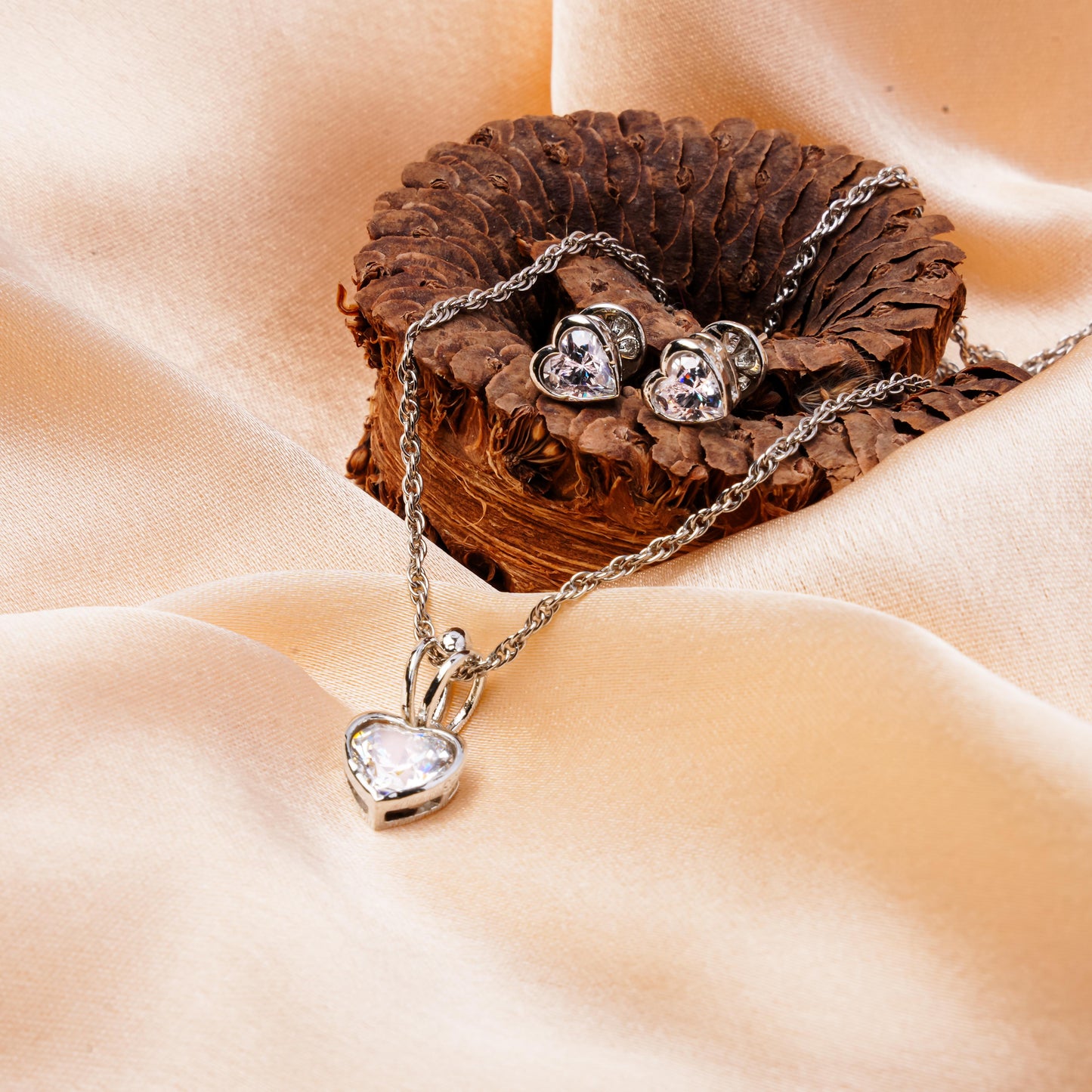 Pure Silver Chain Pendant With Earrings