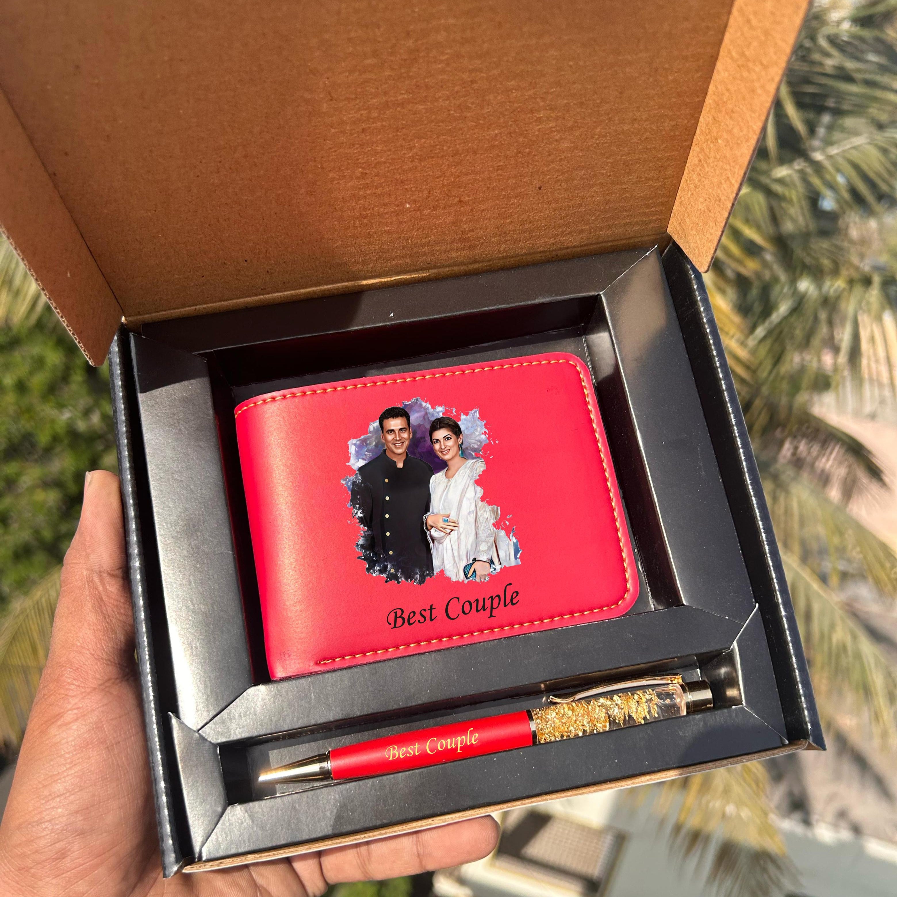 Artistic Printed Wallet & Gold Flake Pen