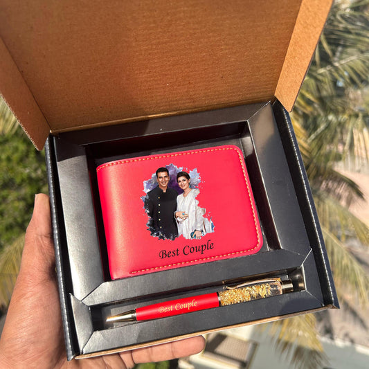 Artistic Printed Wallet & Gold Flake Pen