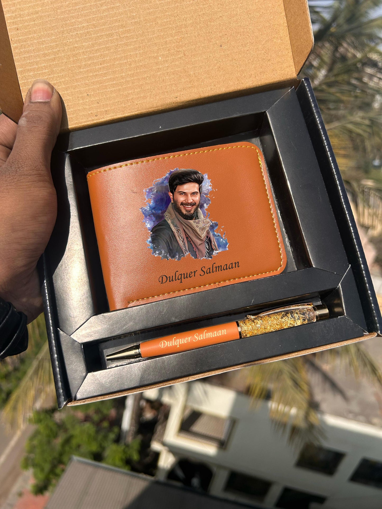 Artistic Printed Wallet & Gold Flake Pen