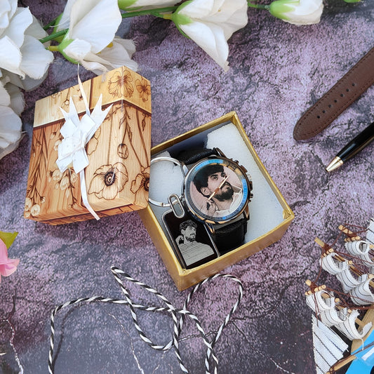 Stainless Steel Keychain & Photo Watch Unisex Combo