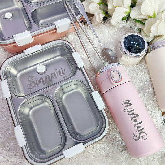 Vacuum Lunch Box & Vacuumed Button Temperature Flask Combo