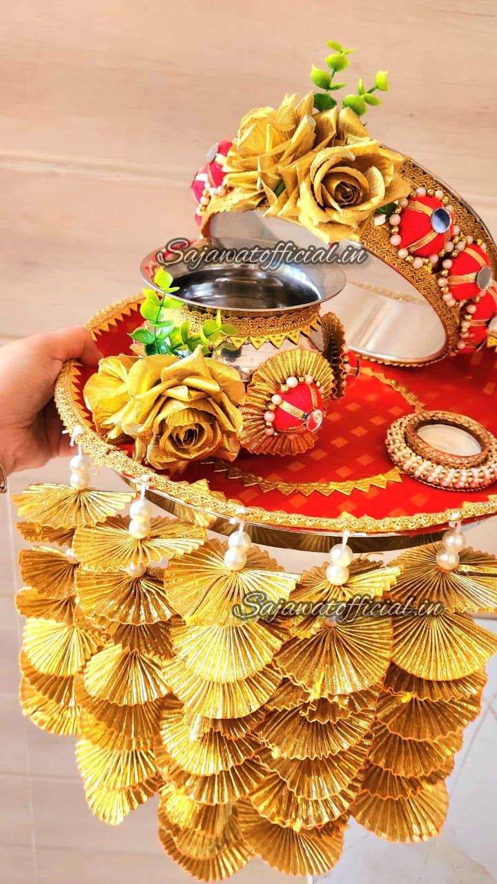 Premium Red Thali Set With Tassel K-Ht017
