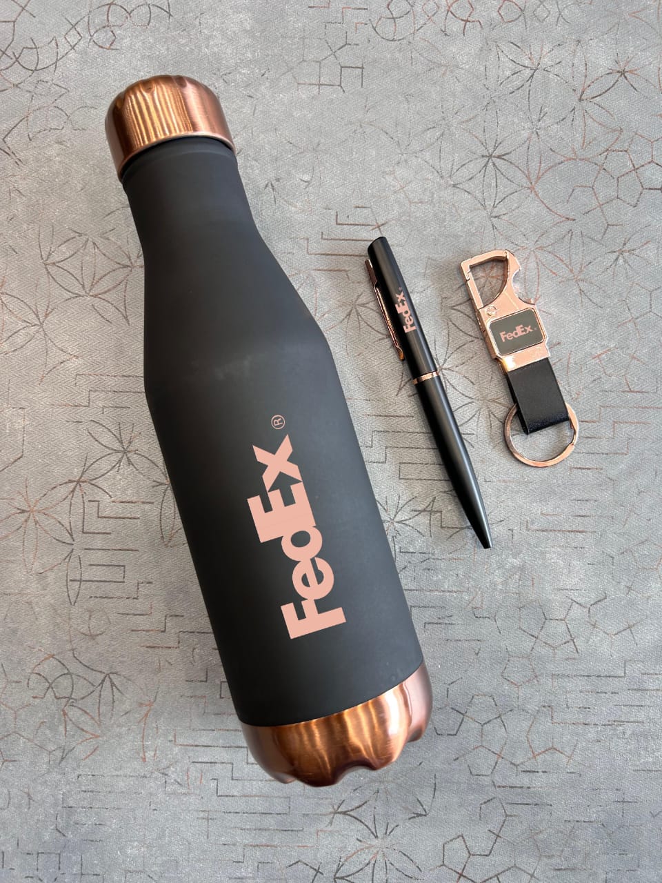 Rose Gold Bottle, Pen & Keychain Set