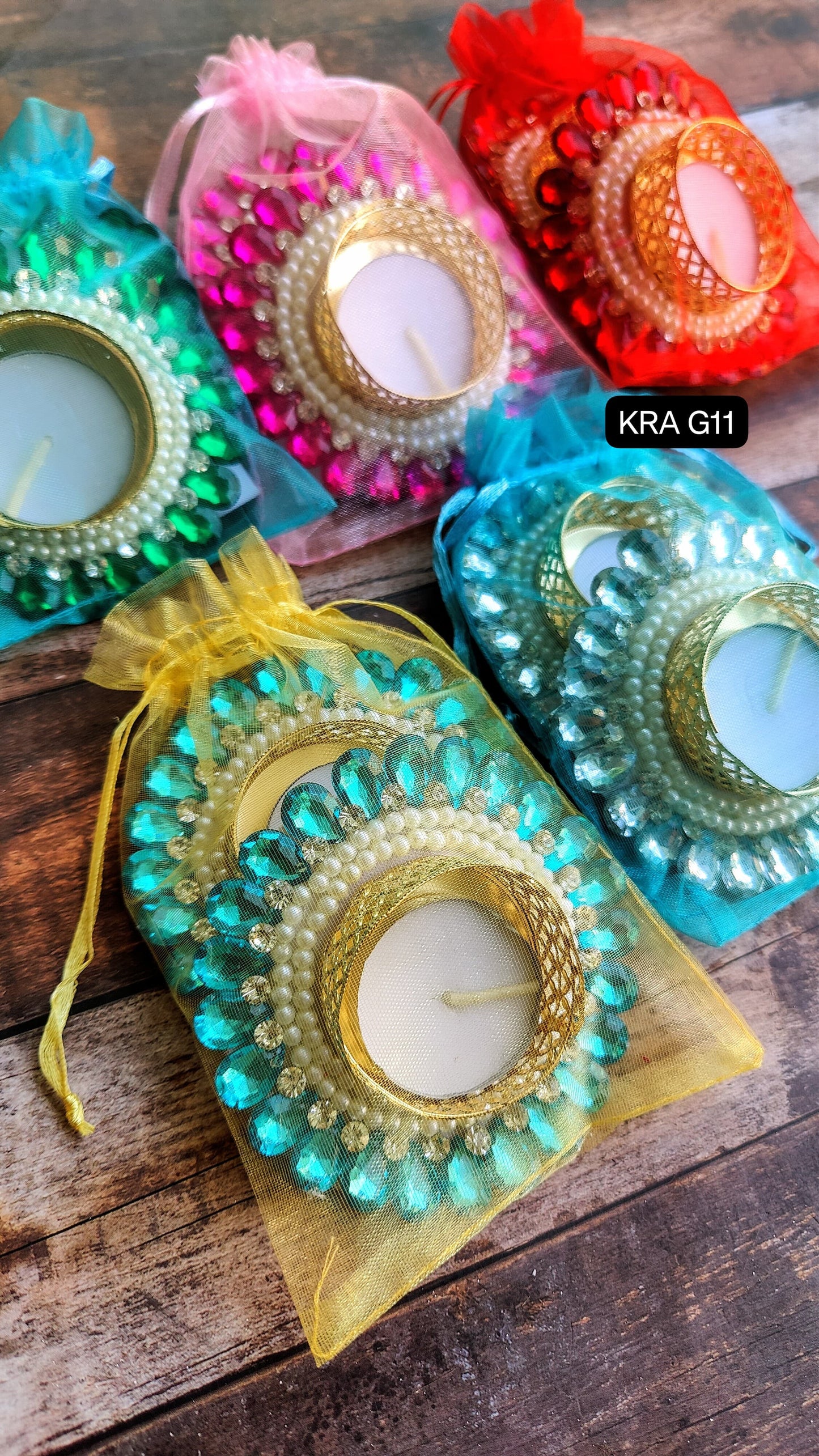 Crystal T-light Holder in Gift Potli (KRA G11)