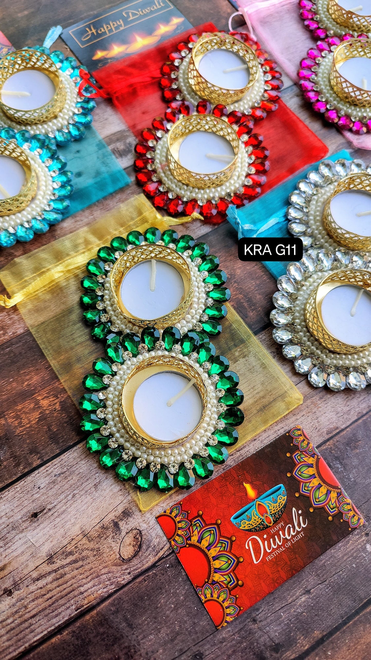 Crystal T-light Holder in Gift Potli (KRA G11)