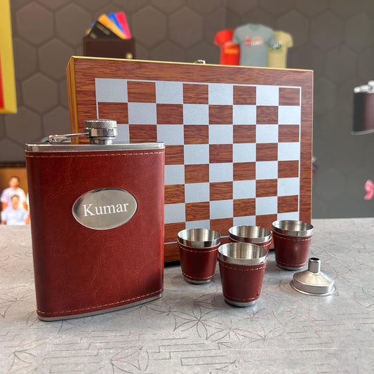 Chess Box Hip Flask Set