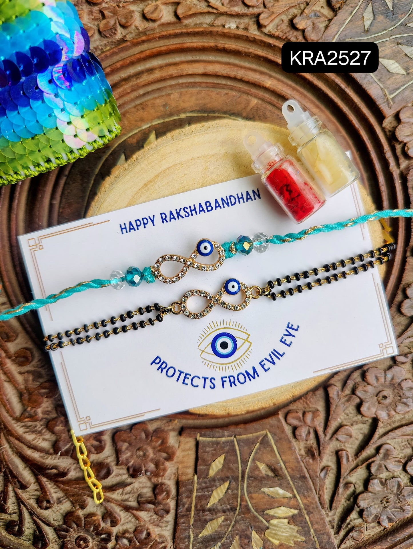 Evil Eye Infinity Rakhi & Bracelet Set (KRA2527)