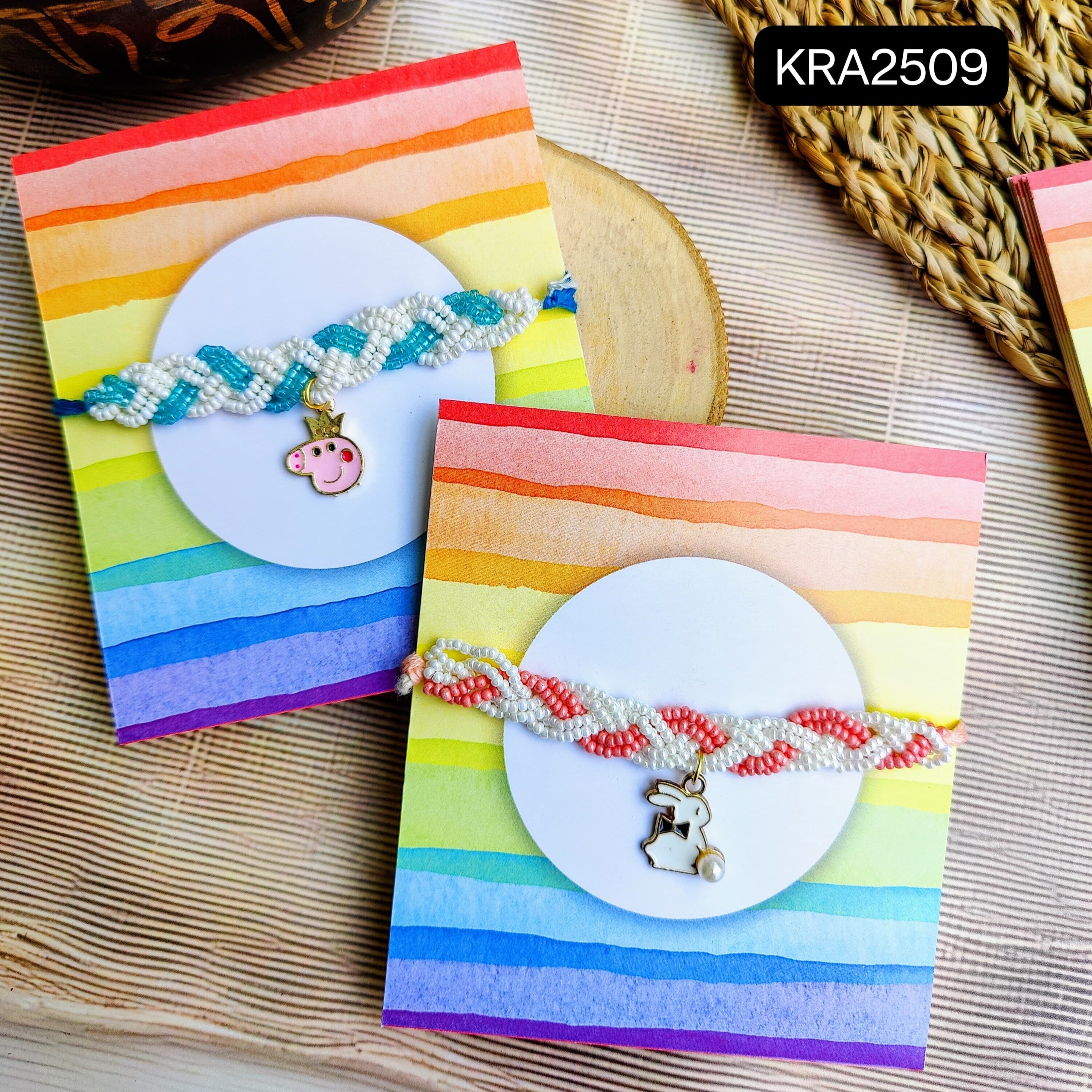 Kids Pearl Rakhis With Metal Charms (KRA2509)