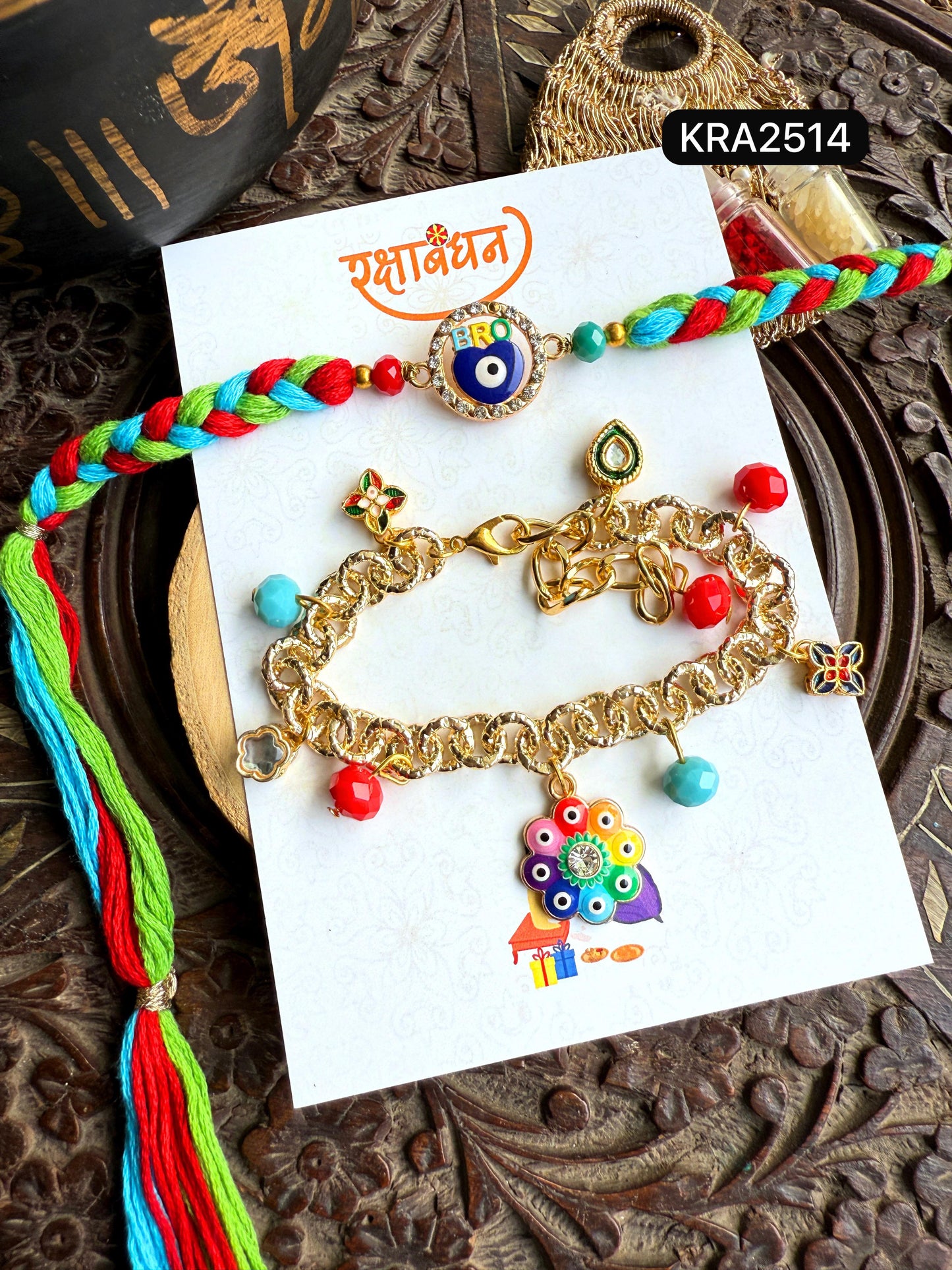 Designer Hand Braided Rakhi & Bracelet Set (KRA2514)