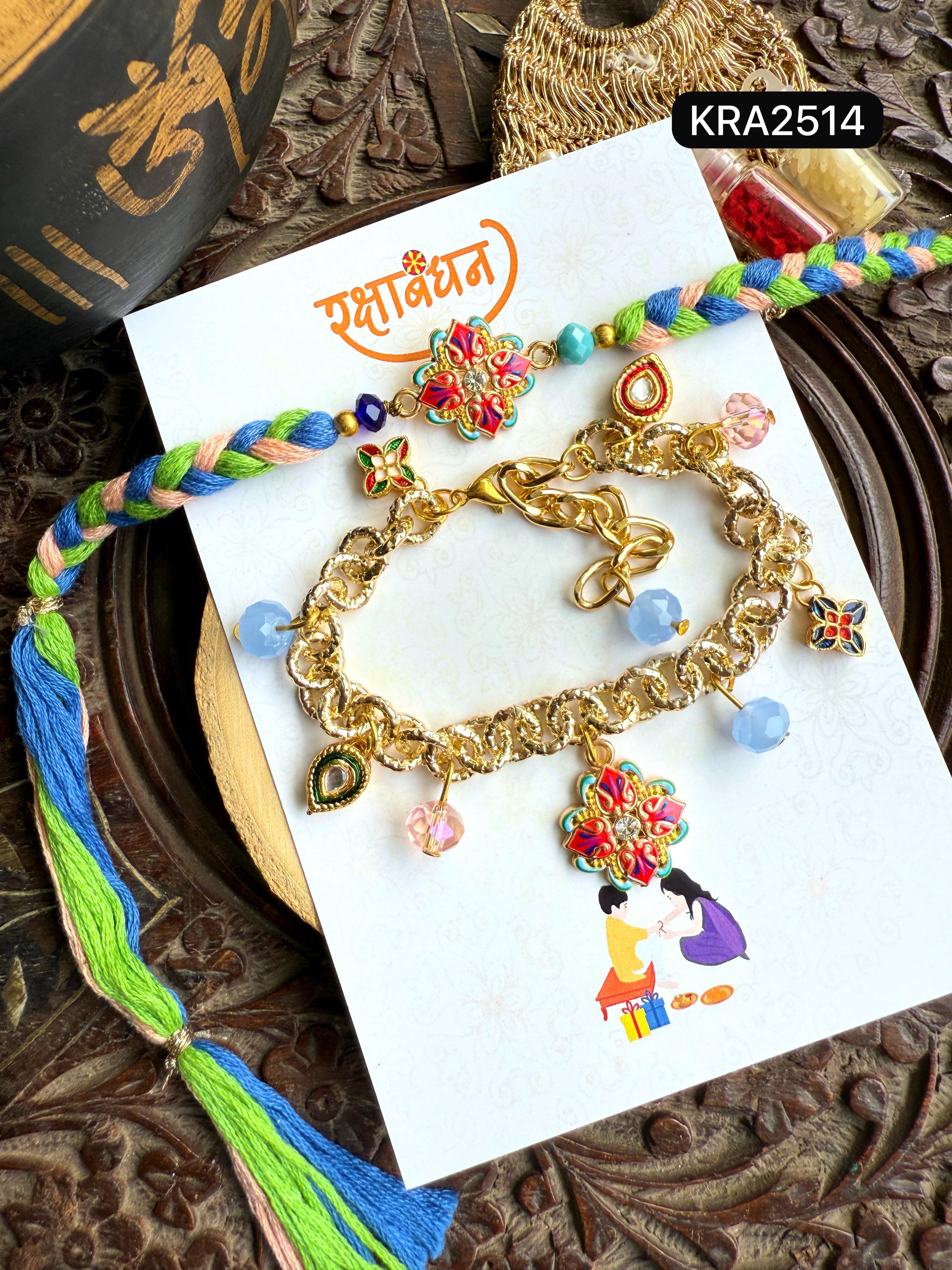 Designer Hand Braided Rakhi & Bracelet Set (KRA2514)