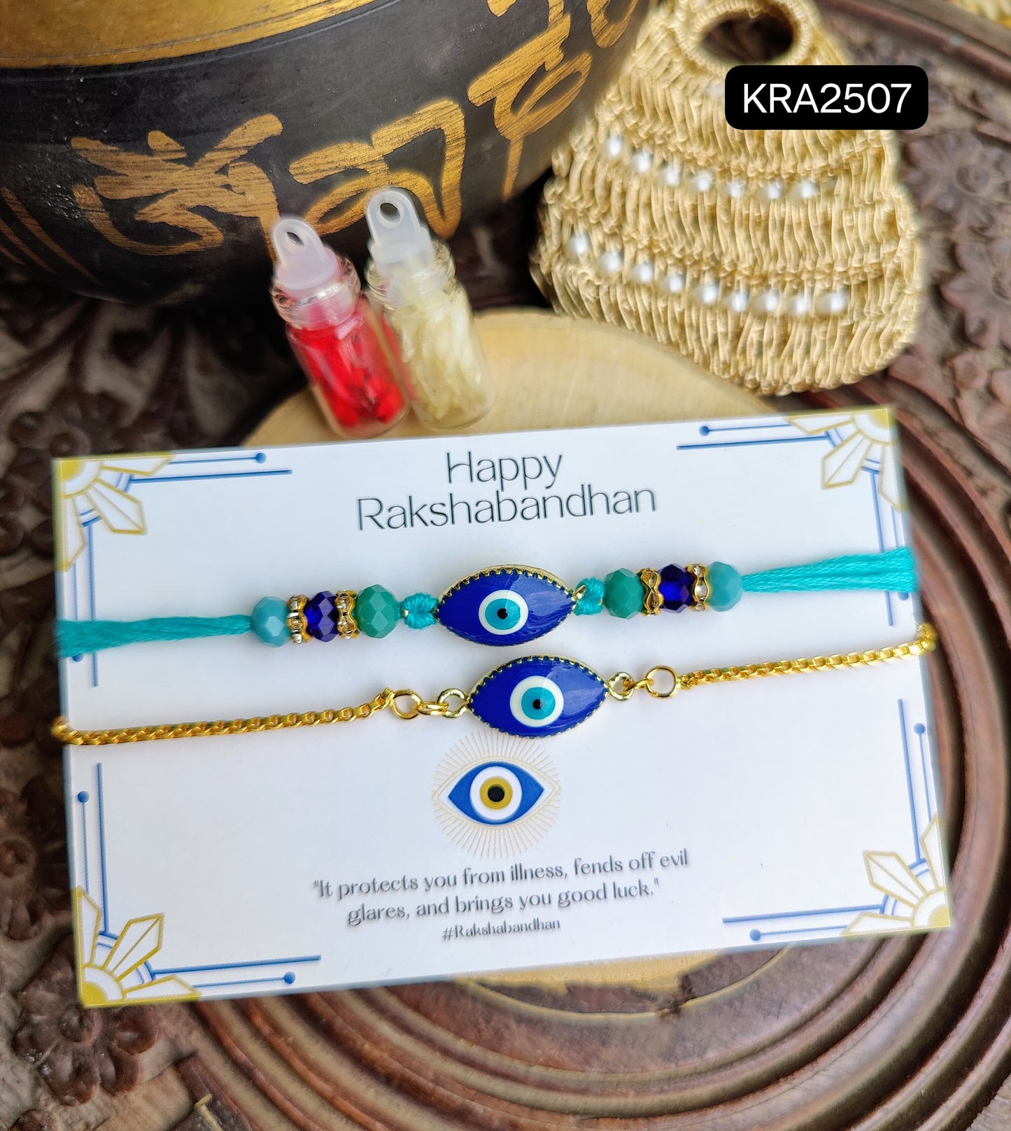Colorful Evil Eye Rakhi & Bracelet Set (KRA2507)