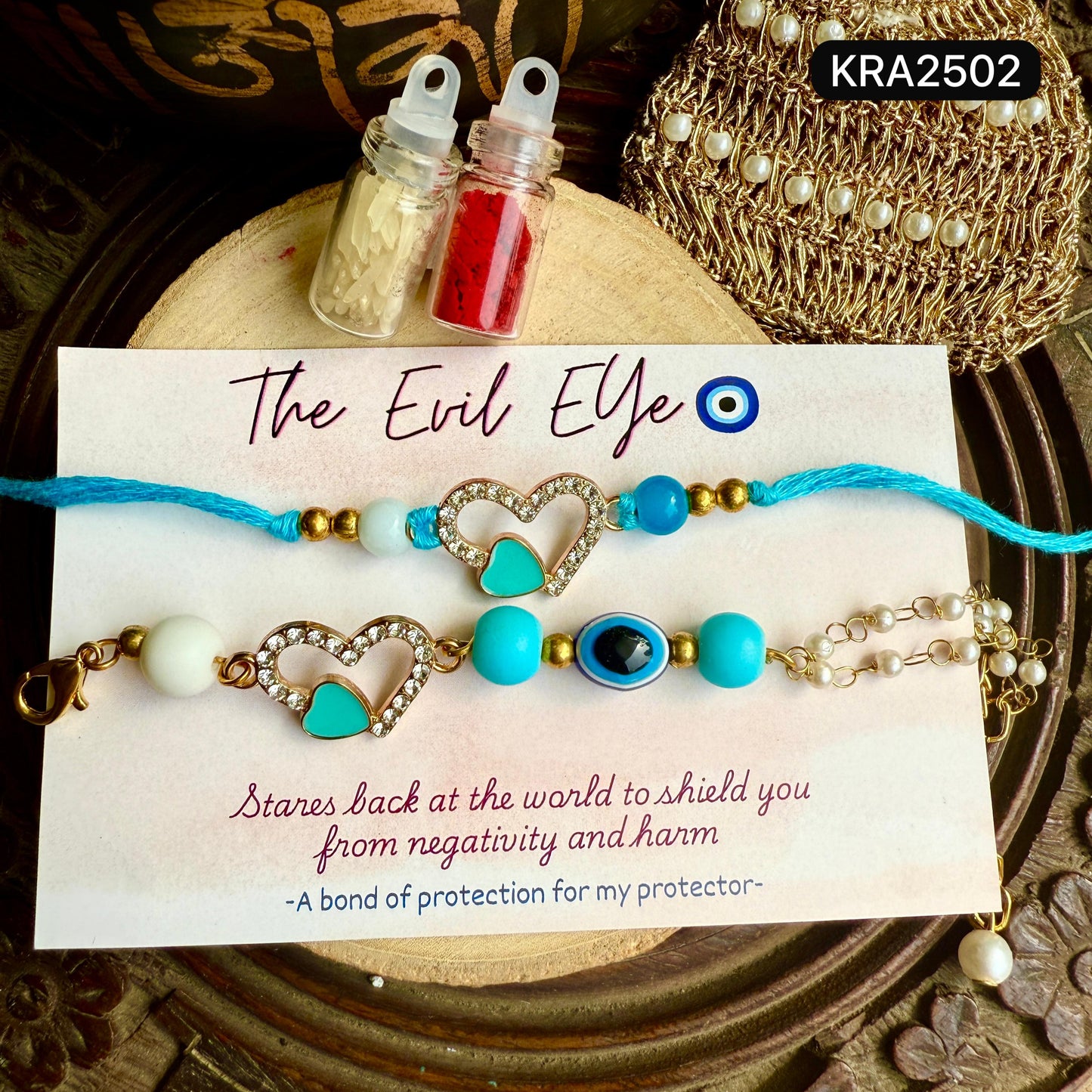 Evil Eye Heart Rakhi With Stylish Bracelet (KRA2502)