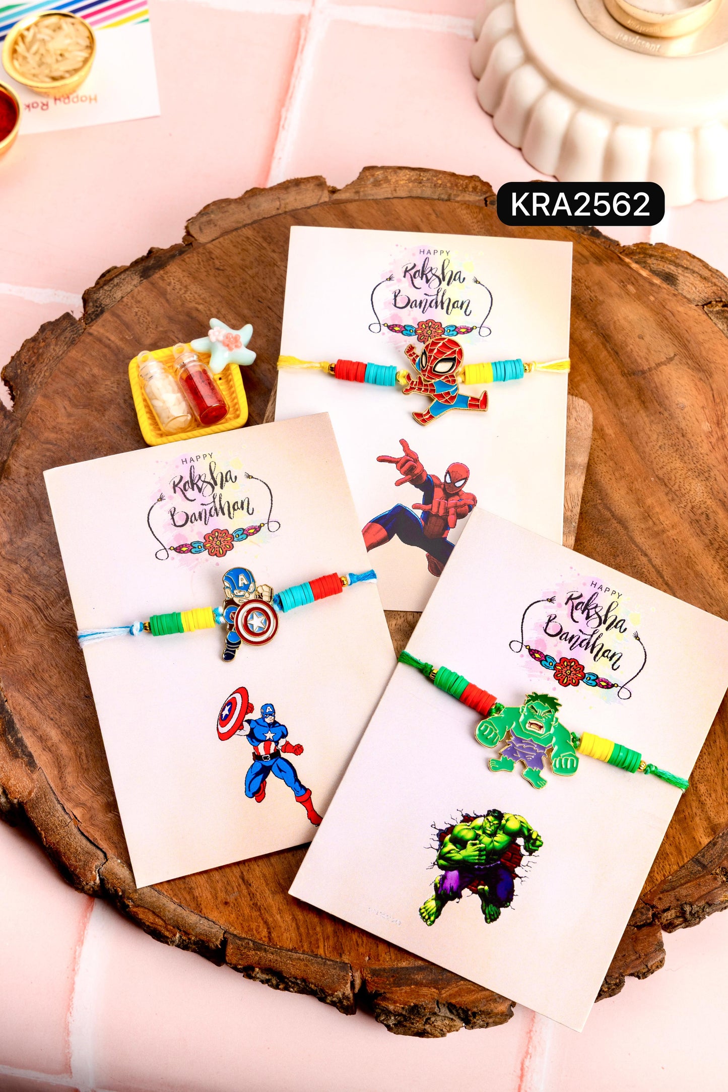 Superhero Lovers Fimo Beads Rakhi (KRA2562)