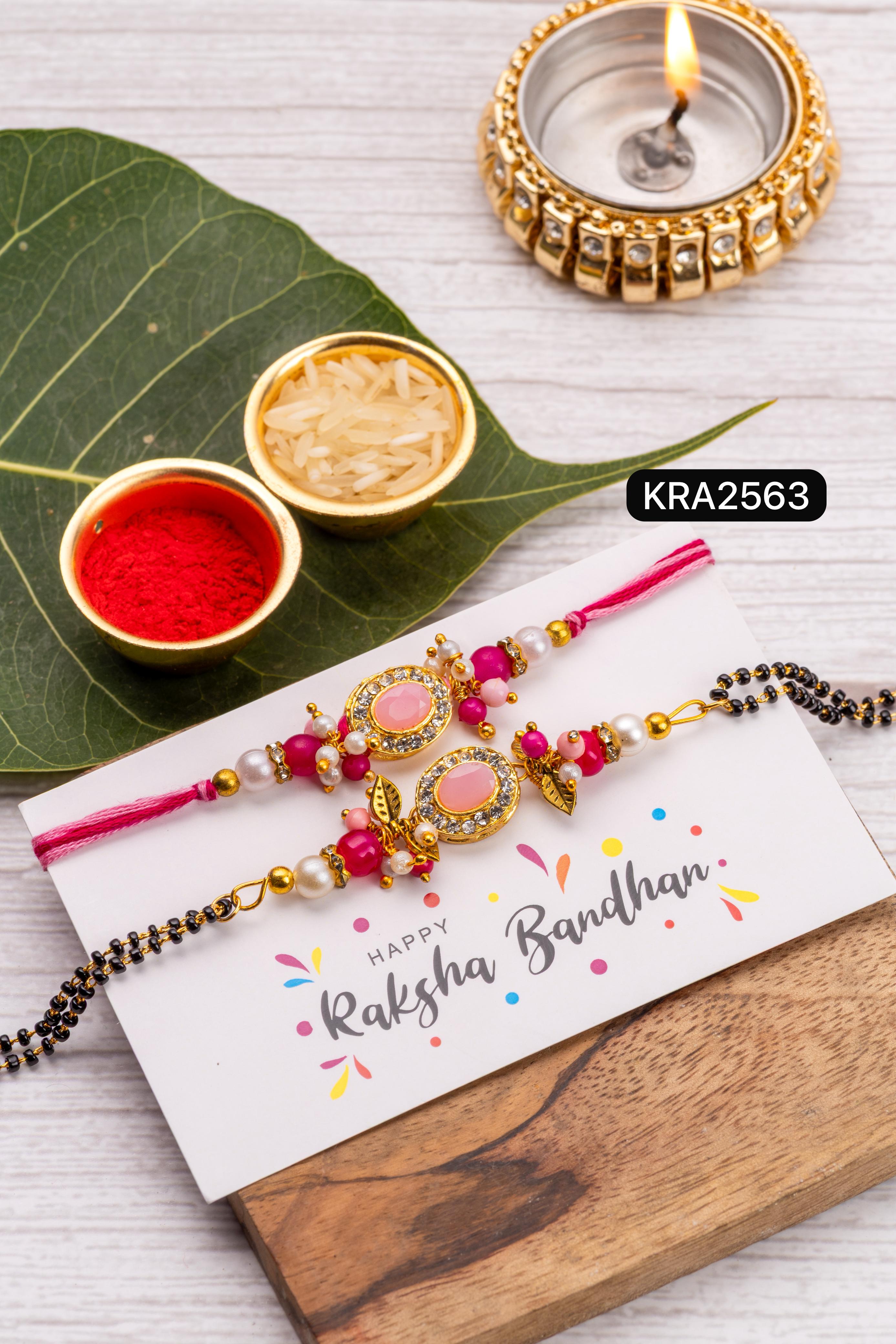 Colored Stones Rakhi & Bracelet Set (KRA2563)