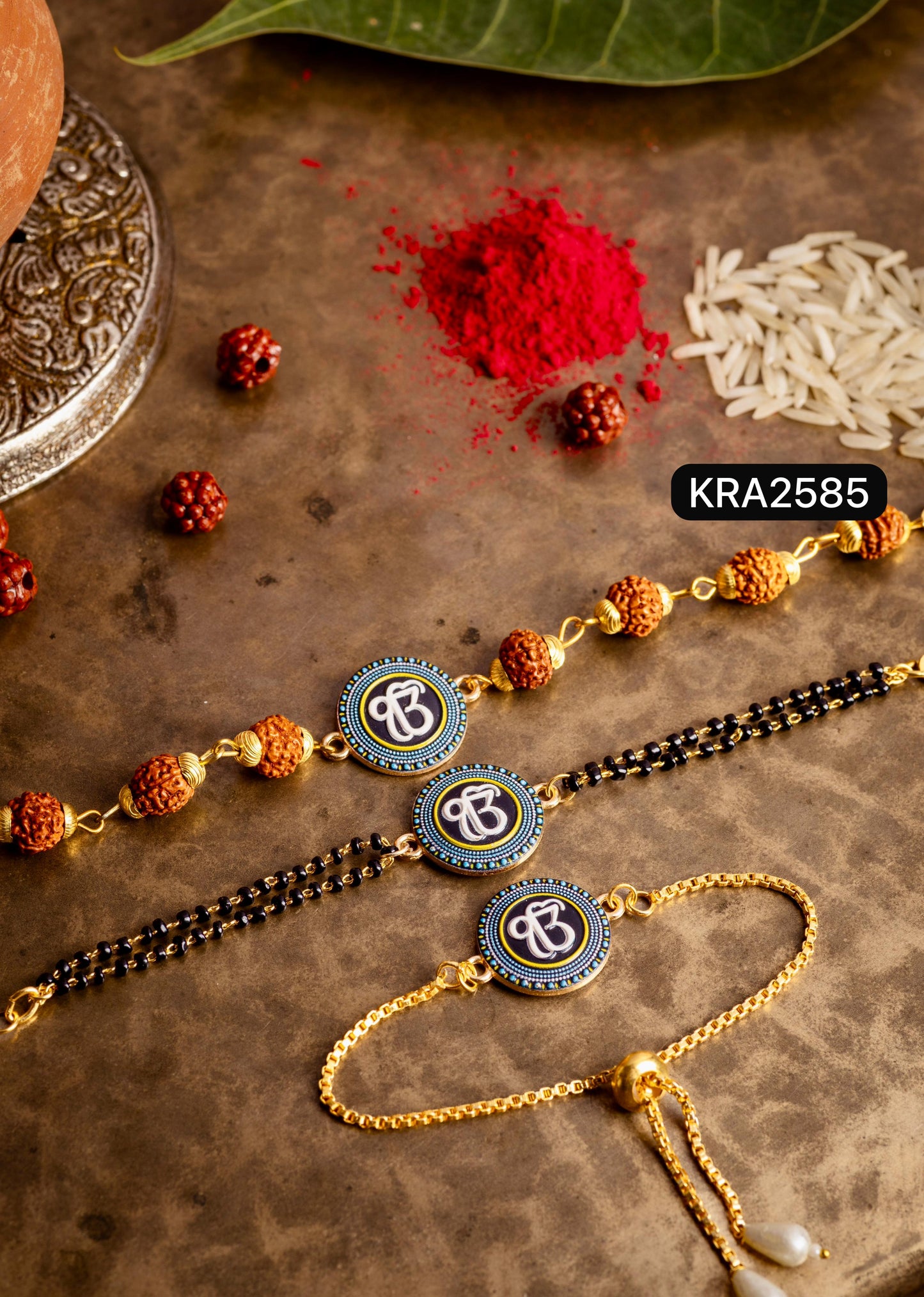 3D Charm OM/Ek Onkar Rudraksha Bracelet For Bhai & Bracelet For Bhabhi (KRA2585)