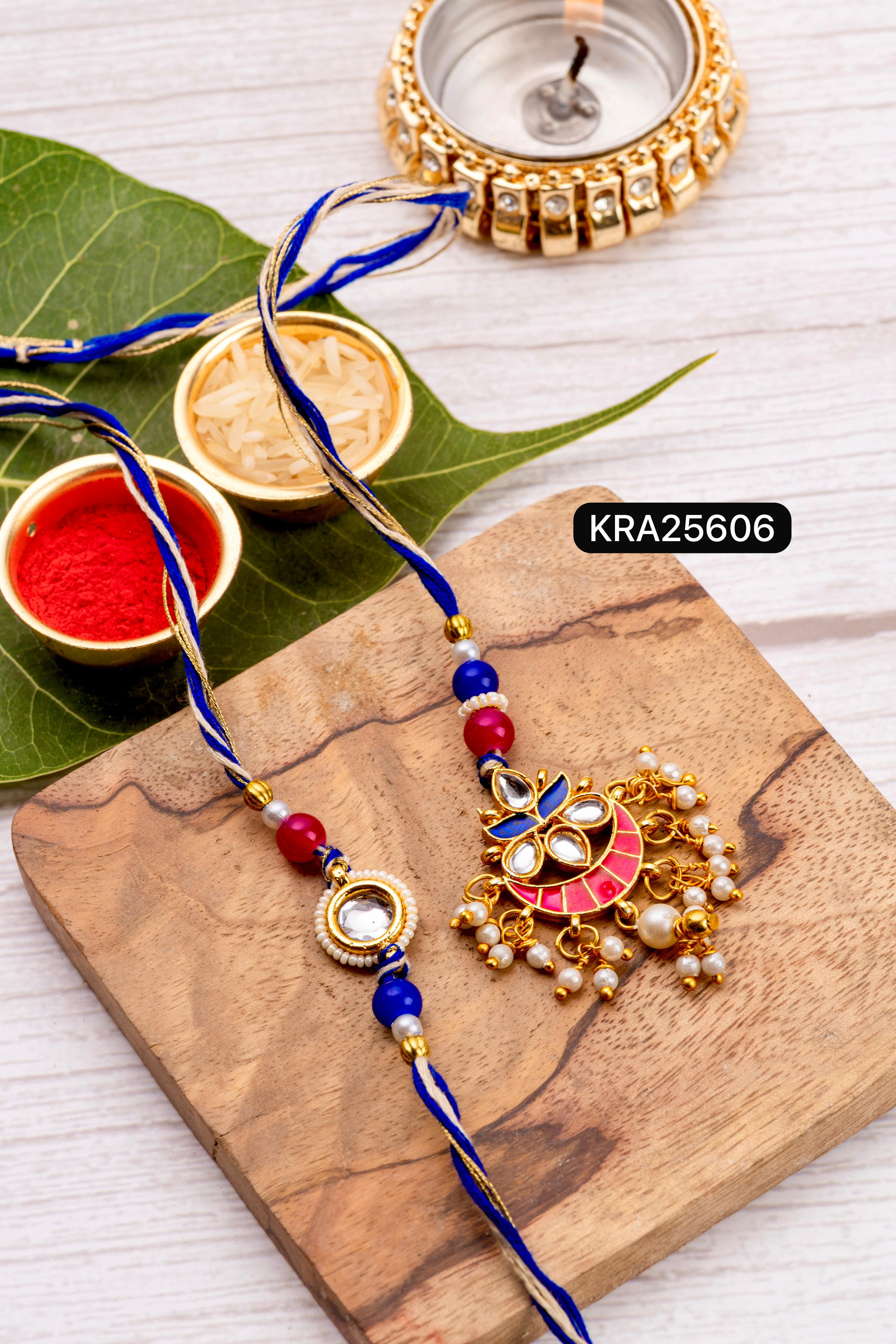 Minimalist Kundan Meenakari Rakhi Lumba Set (KRA25606)