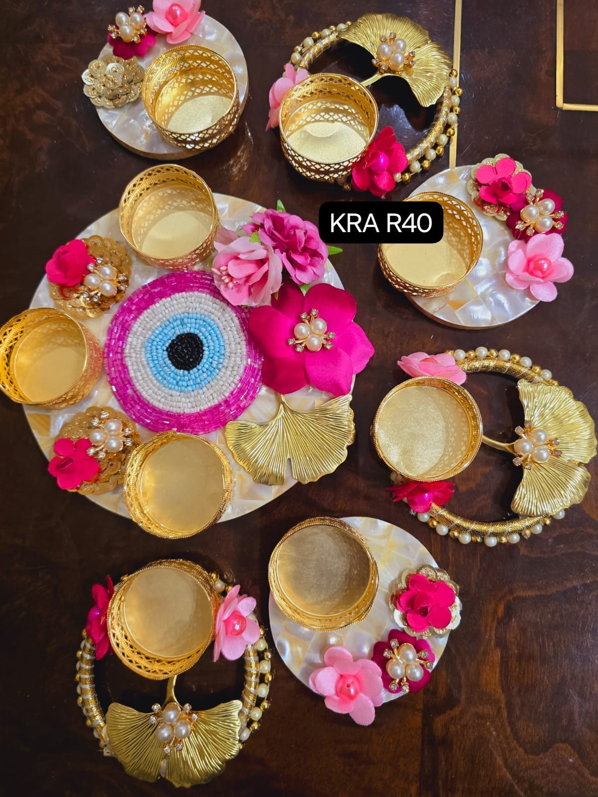 Mother Of Pearls (MOP) Evil Eye Rangoli Set With Gift Bag KRA R40
