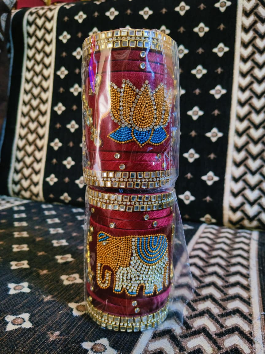 Designer Chura With Elephant & Lotus Motif 🐘🌸