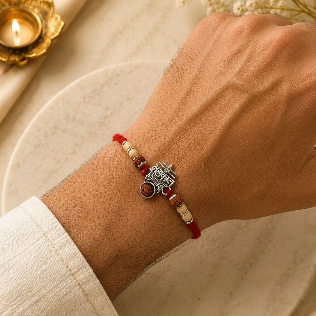 Mahakal Metal Rakhi With Rudraksh