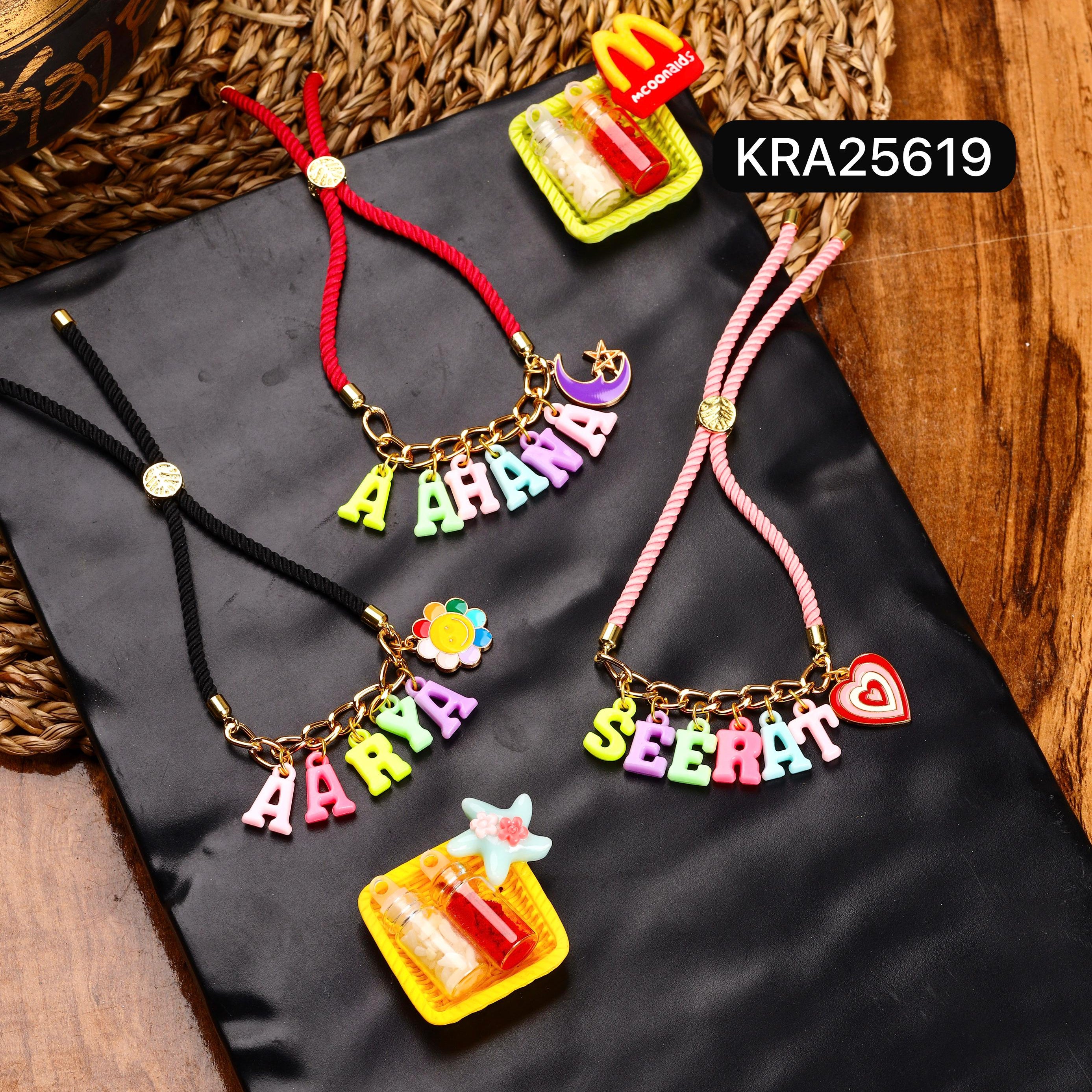Name Personalized Cord With Metal Charms (KRA25619)