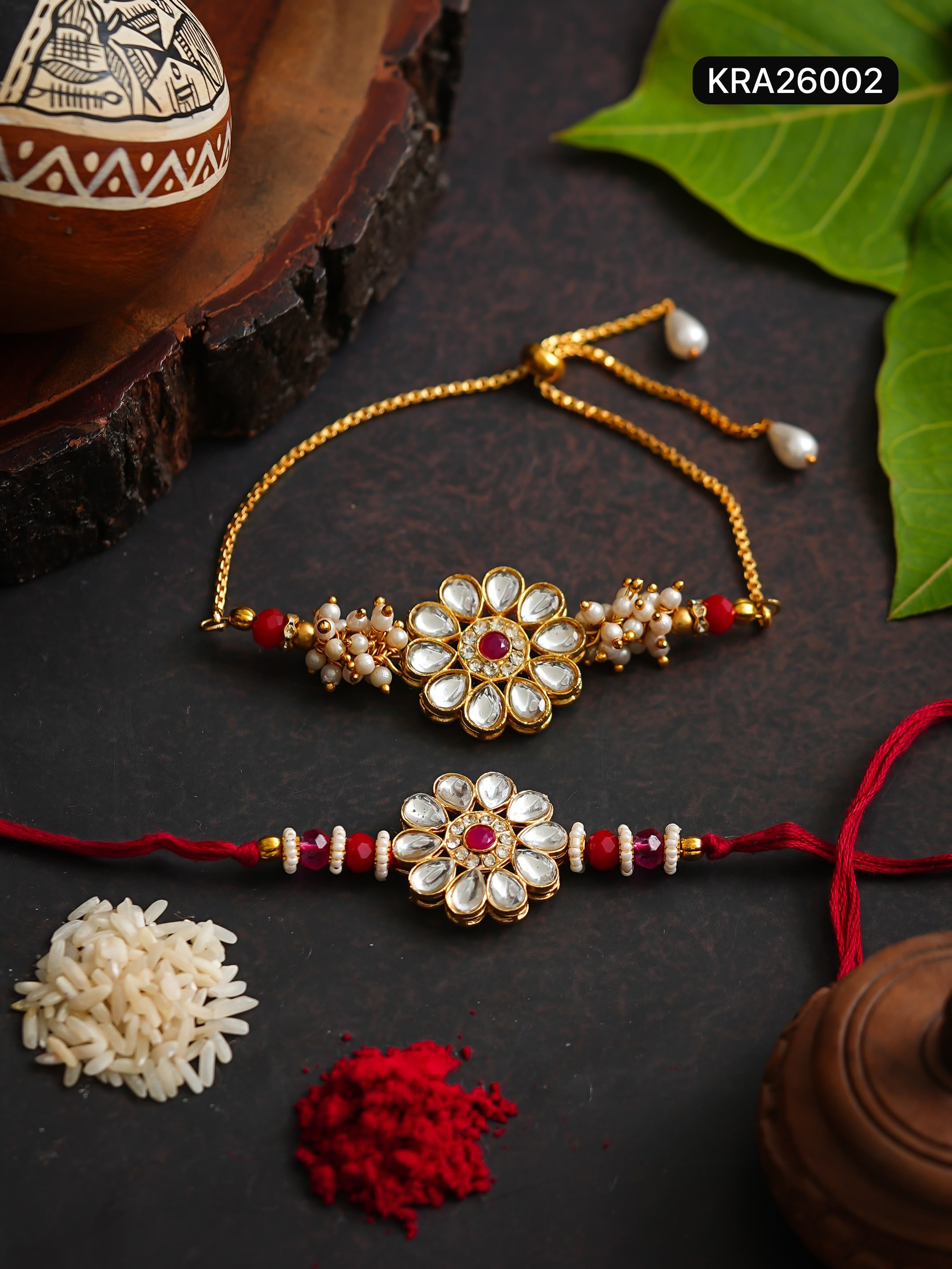 Big Flower Kundan Rakhi Set (KRA26002)