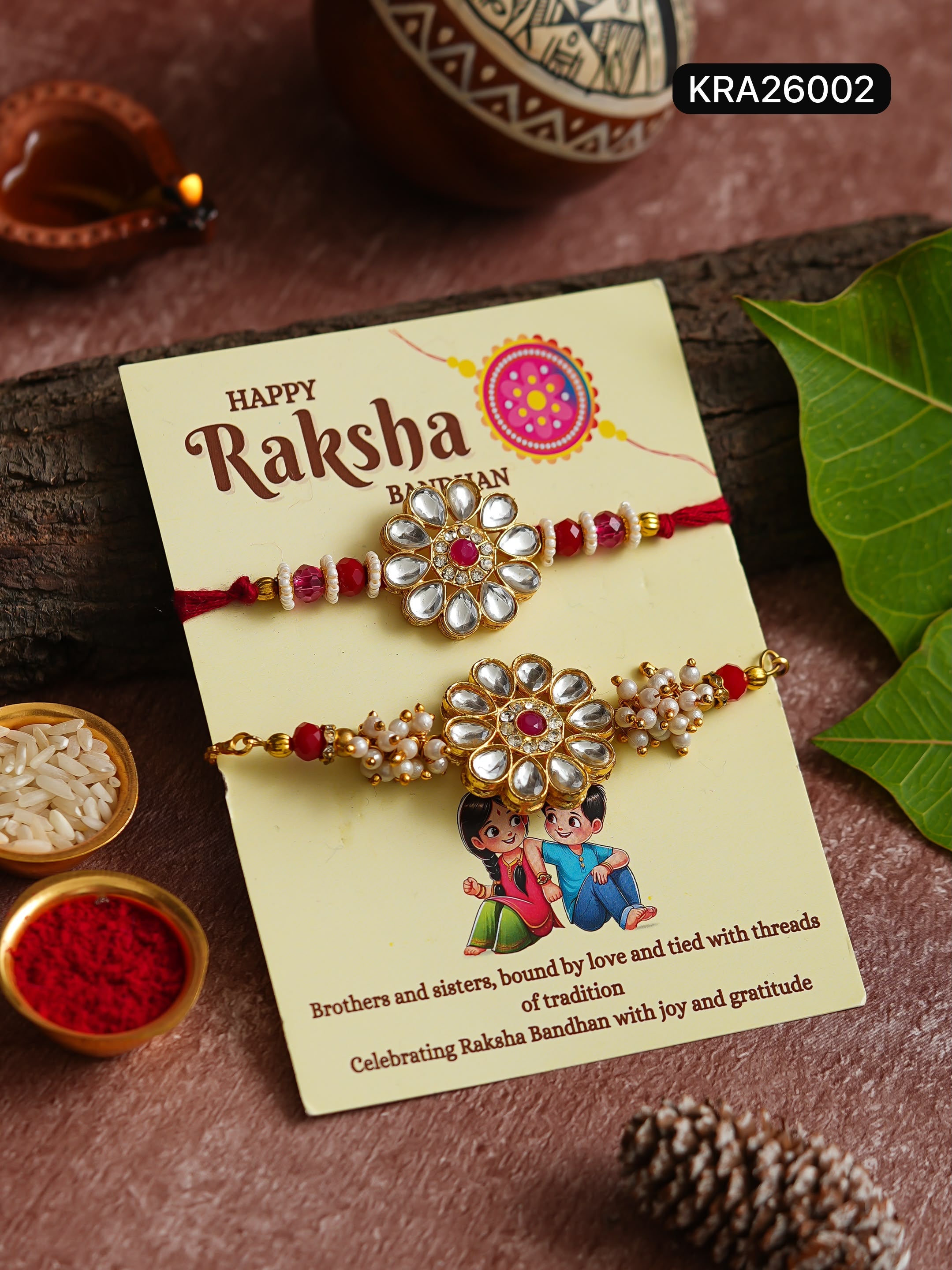 Big Flower Kundan Rakhi Set (KRA26002)