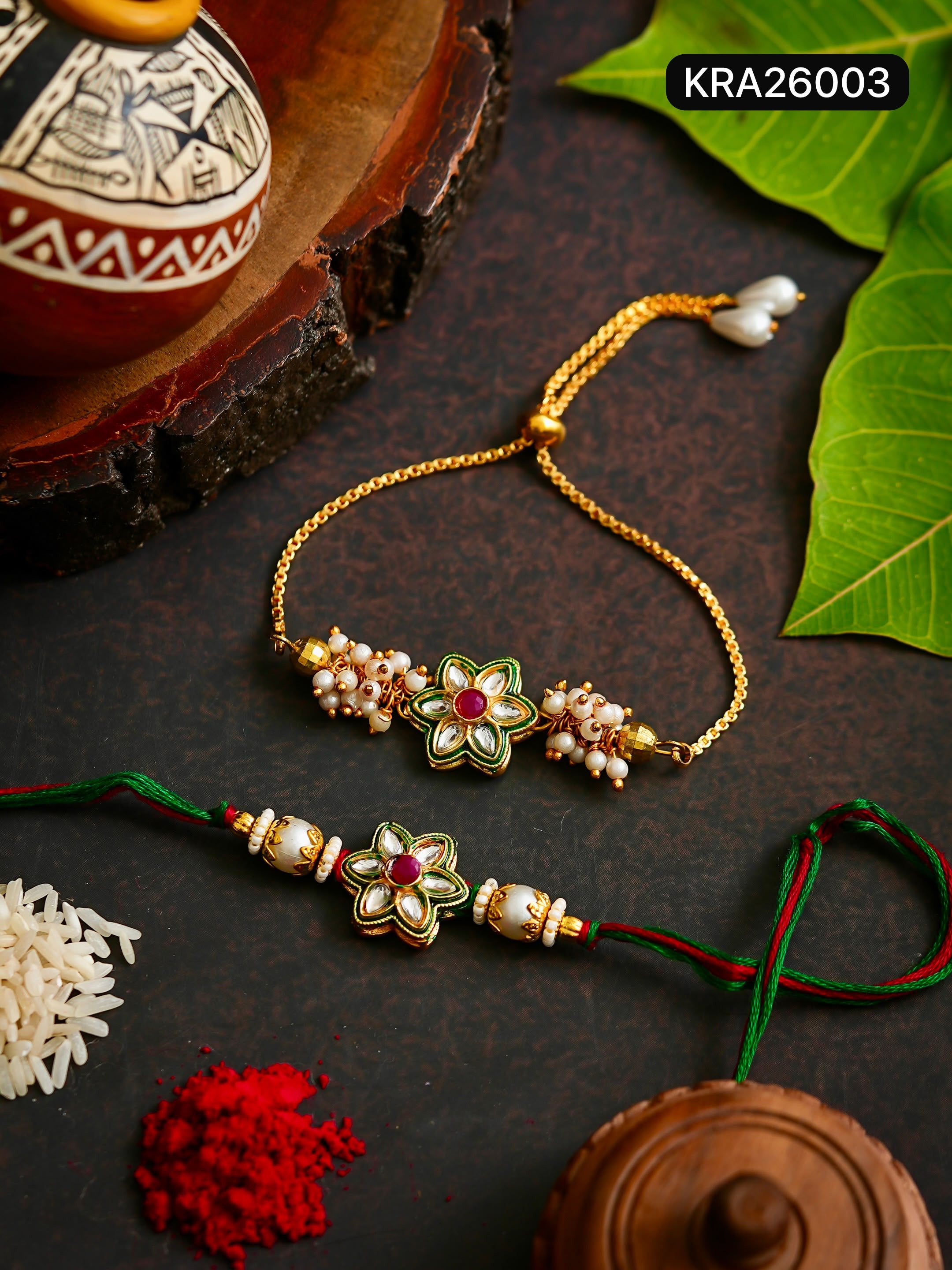 Kundan Flower Rakhi Set (KRA26003)