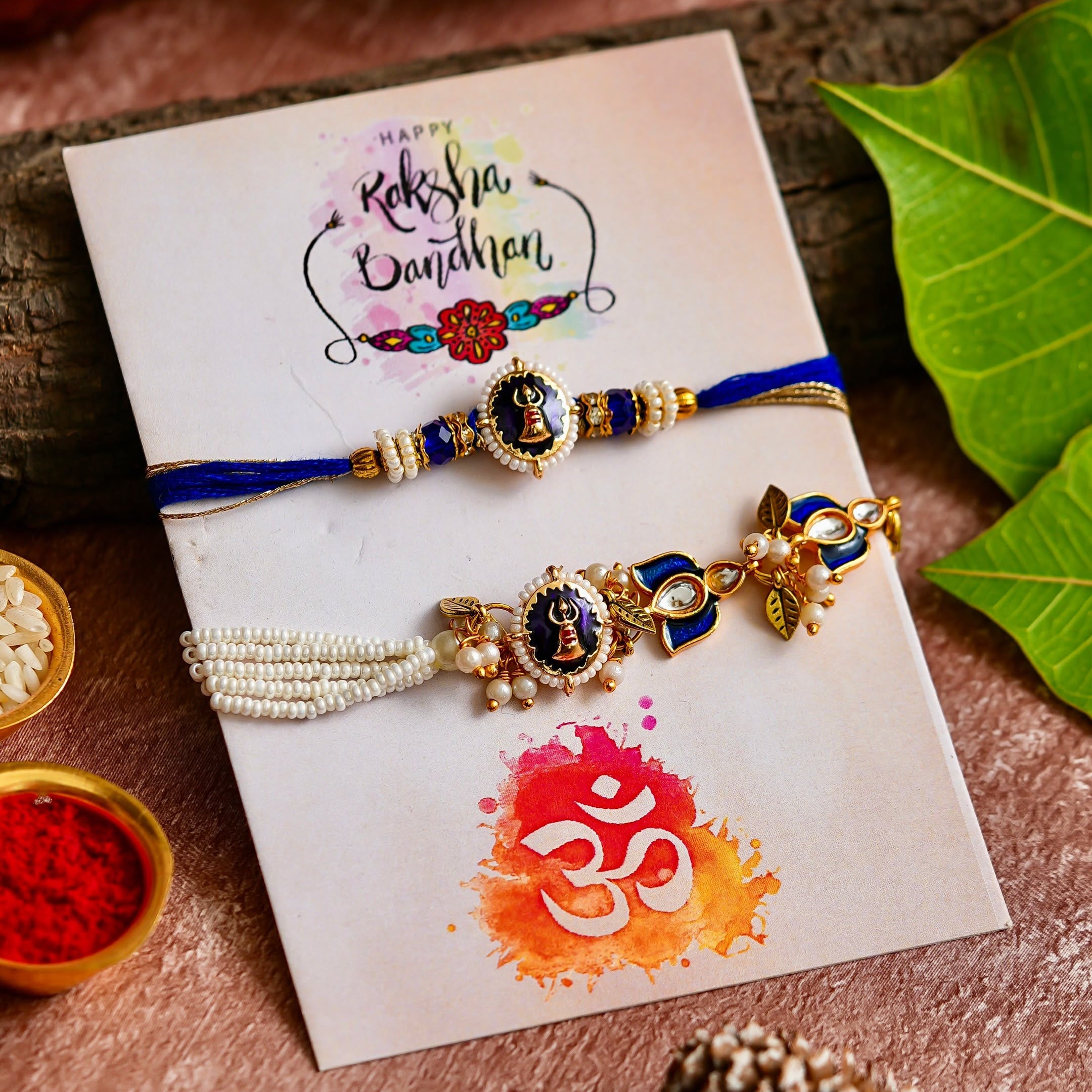 Jadau Meenakari Rakhi Bracelet Set (KRA26006)