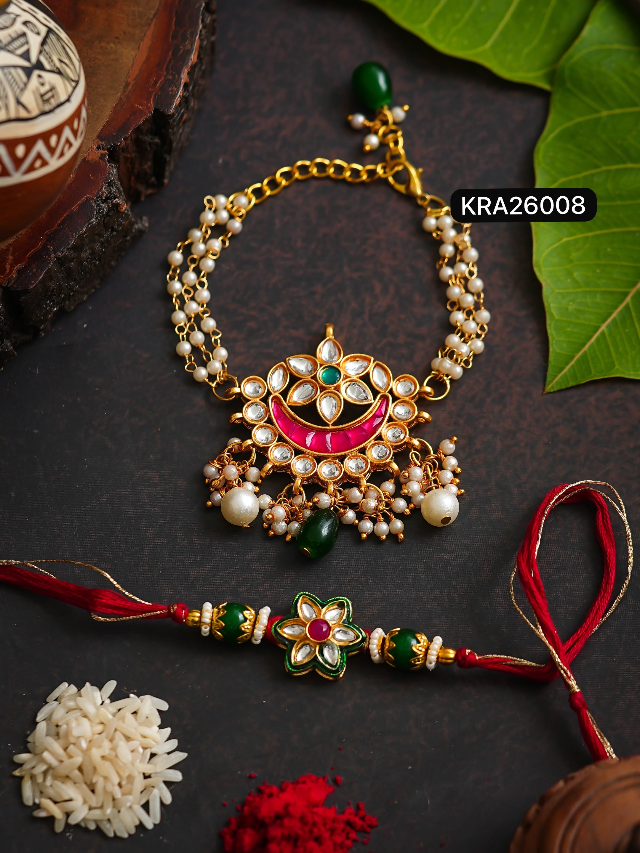 Heavy Rakhi Bracelet Kundan Set (KRA26008)