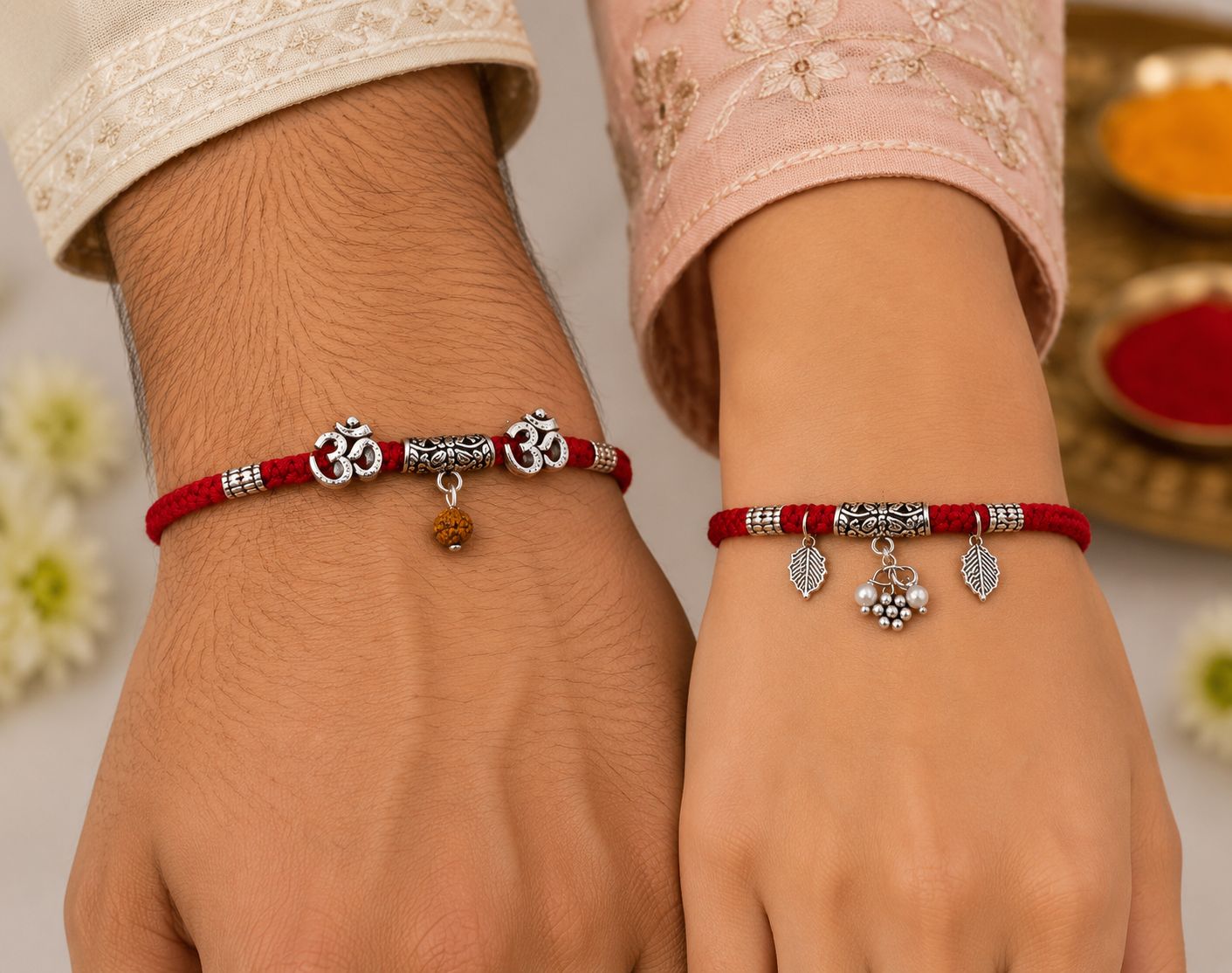 Oxidized Hand Woven Bhaiya Bhabhi Om Rakhi Set
