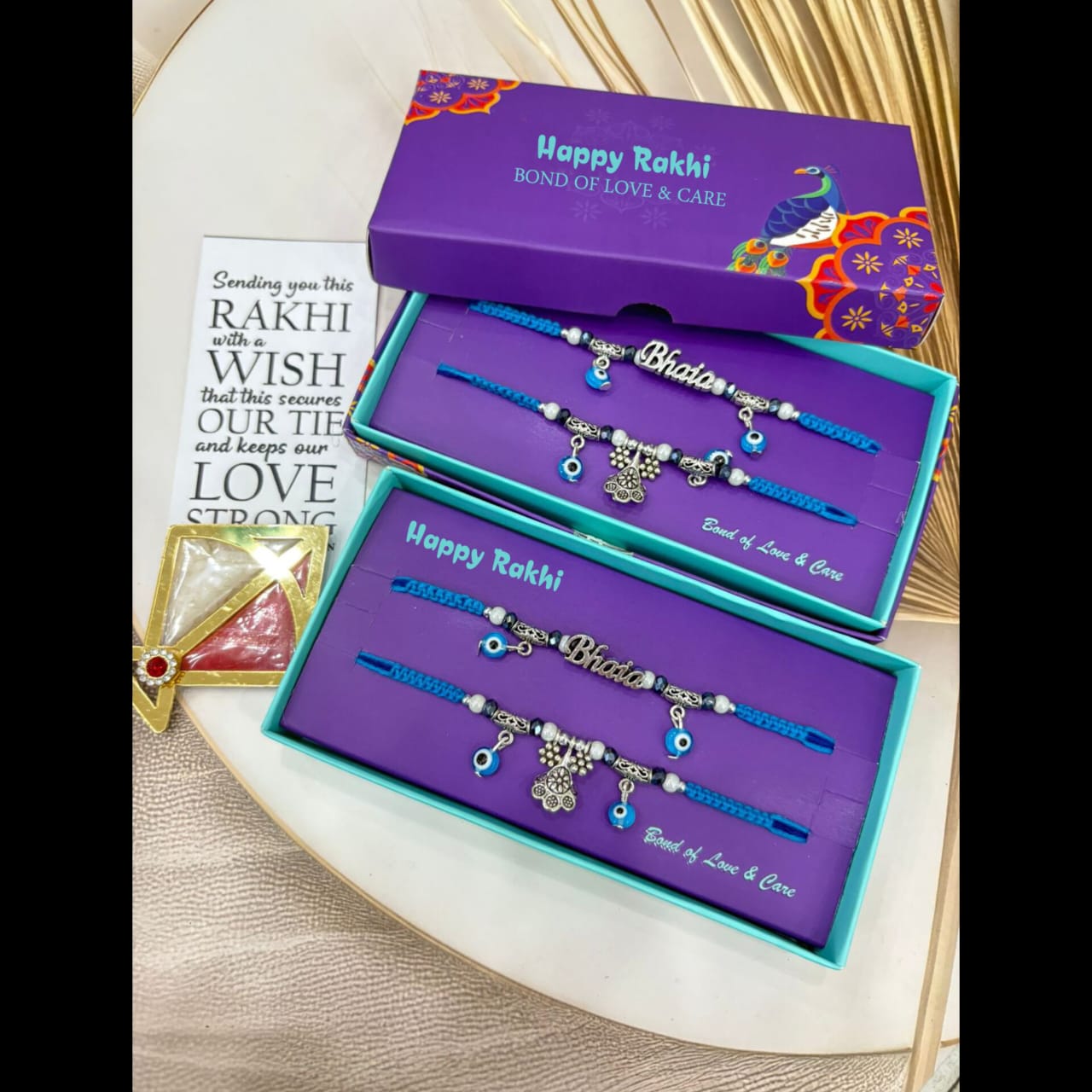 Oxidized Hand Woven Bhaiya Bhabhi Evil Eye Rakhi Set
