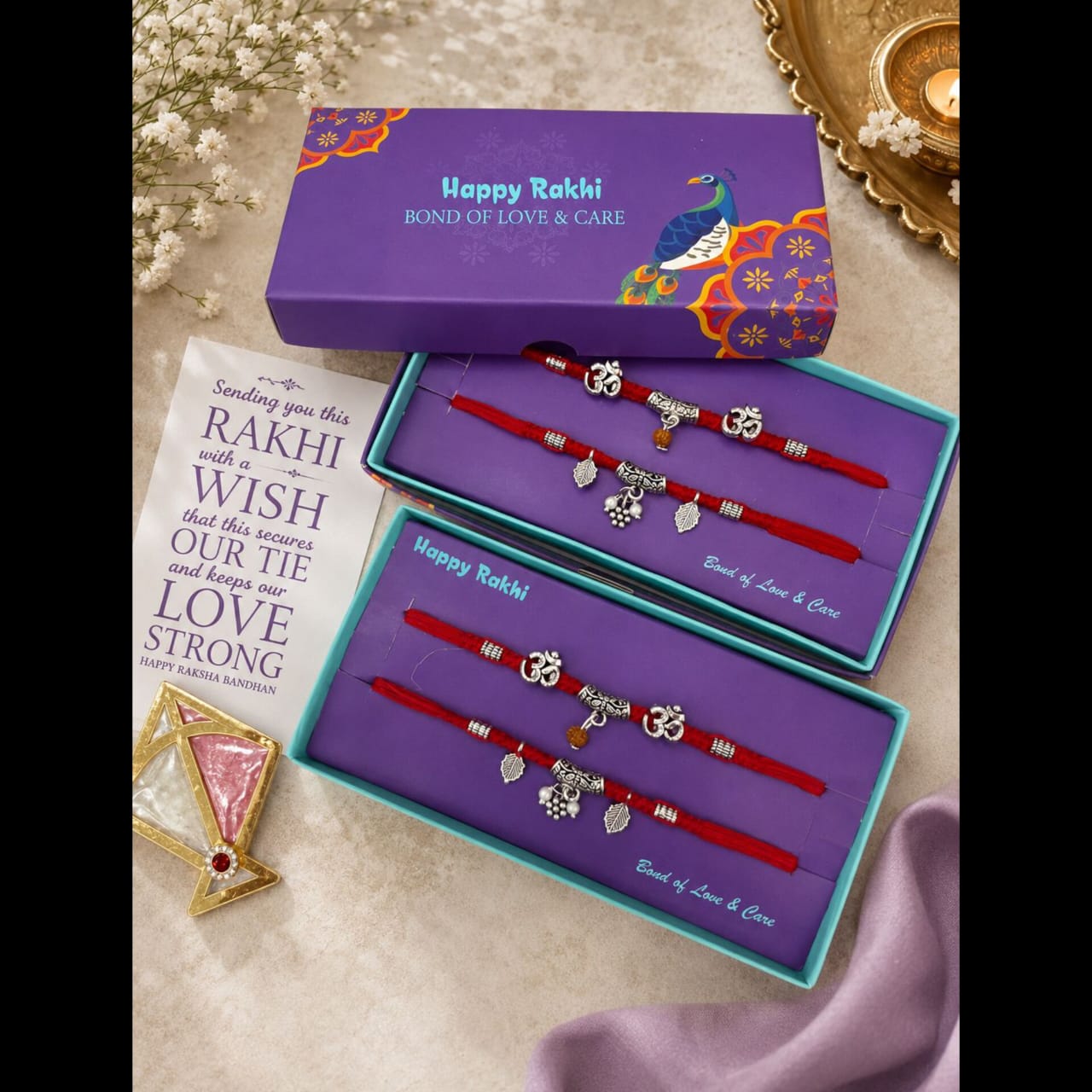 Oxidized Hand Woven Bhaiya Bhabhi Om Rakhi Set