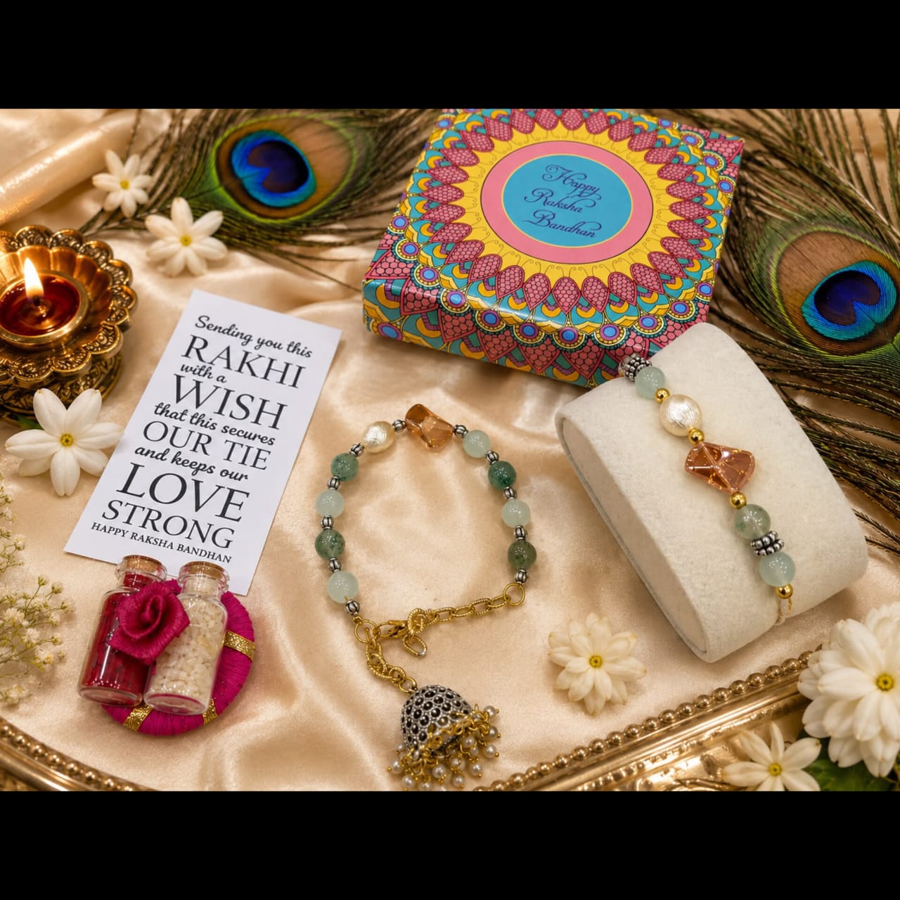 Agate Stones Rakhi & Bracelet Set