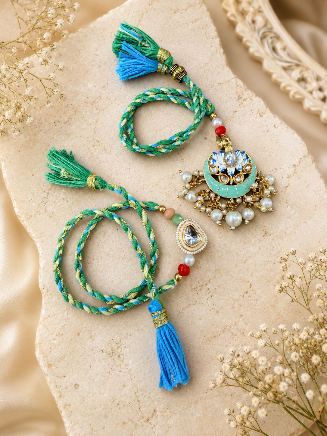 Royal Pearl Kundan Rakhi & Lumba Set