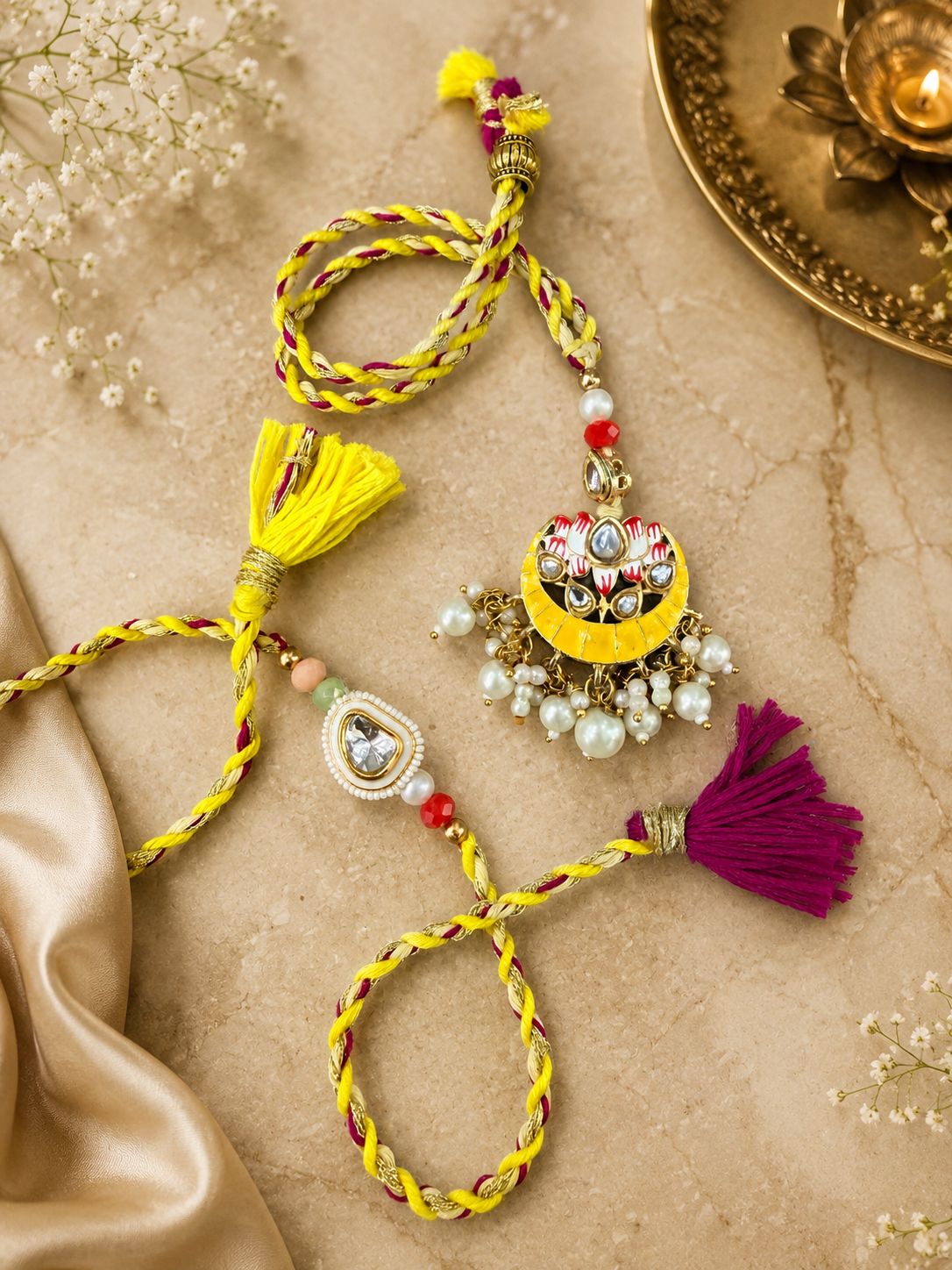 Royal Pearl Kundan Rakhi & Lumba Set