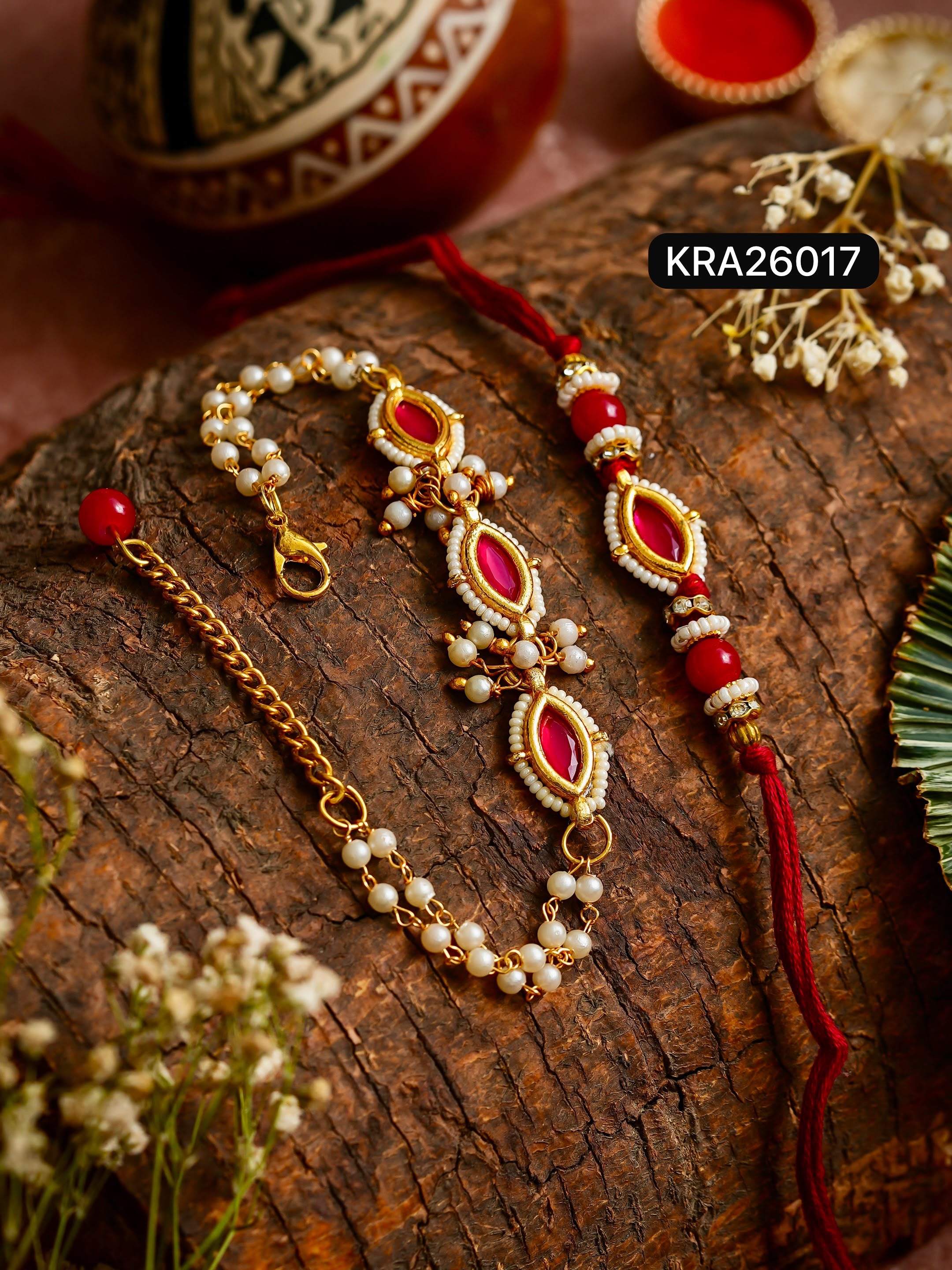 Stone & Pearl Rakhi Bracelet Set (KRA26017)