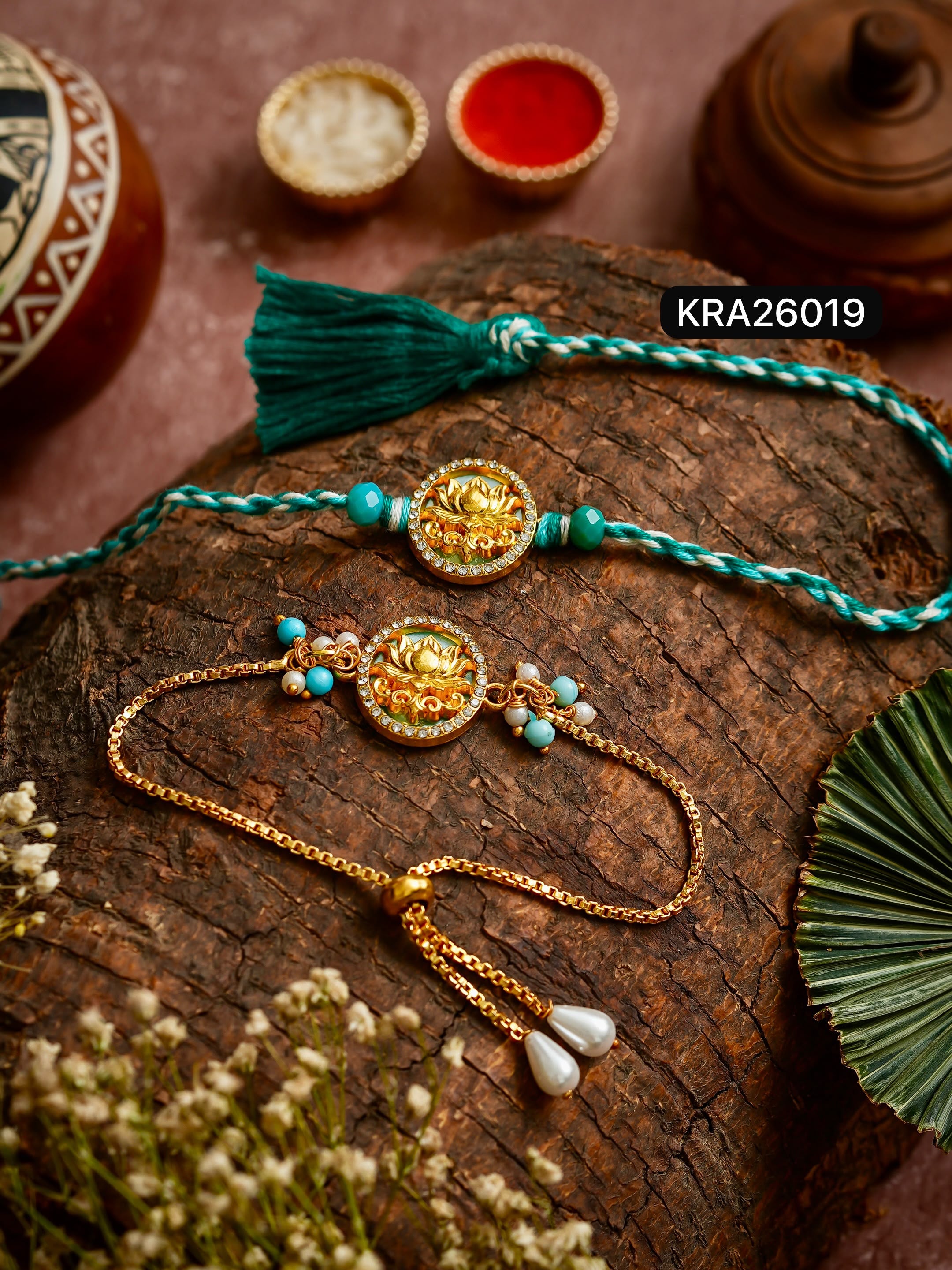 3D Lotus Rakhi & Bracelet Set (KRA26019)