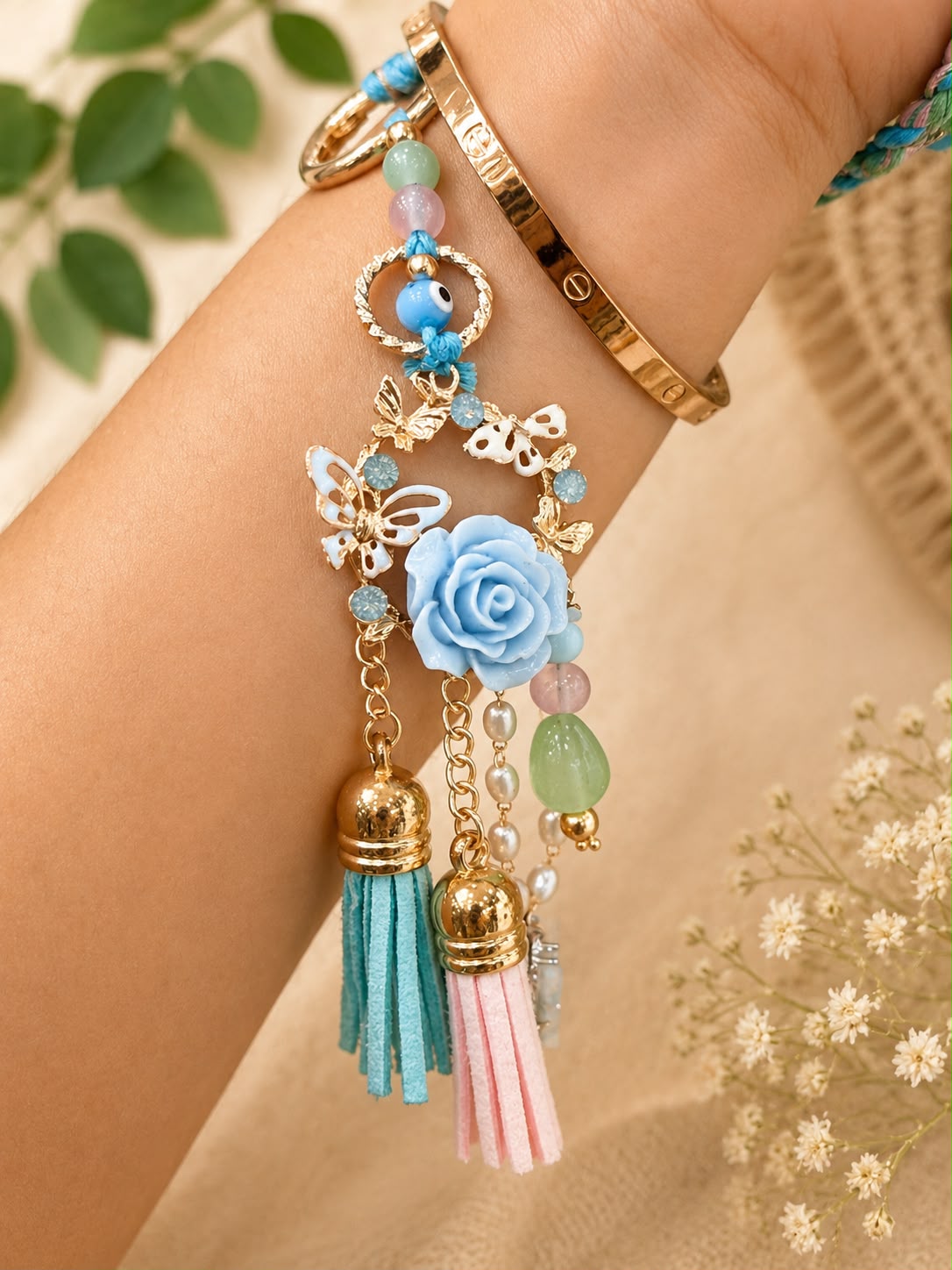 Pastel Floral Purse Hanging Lumba & Rakhi Set