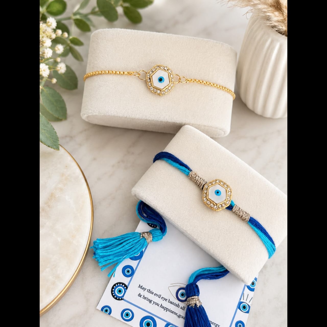 Evil Eye Couple Rakhi & Lumba Bracelet