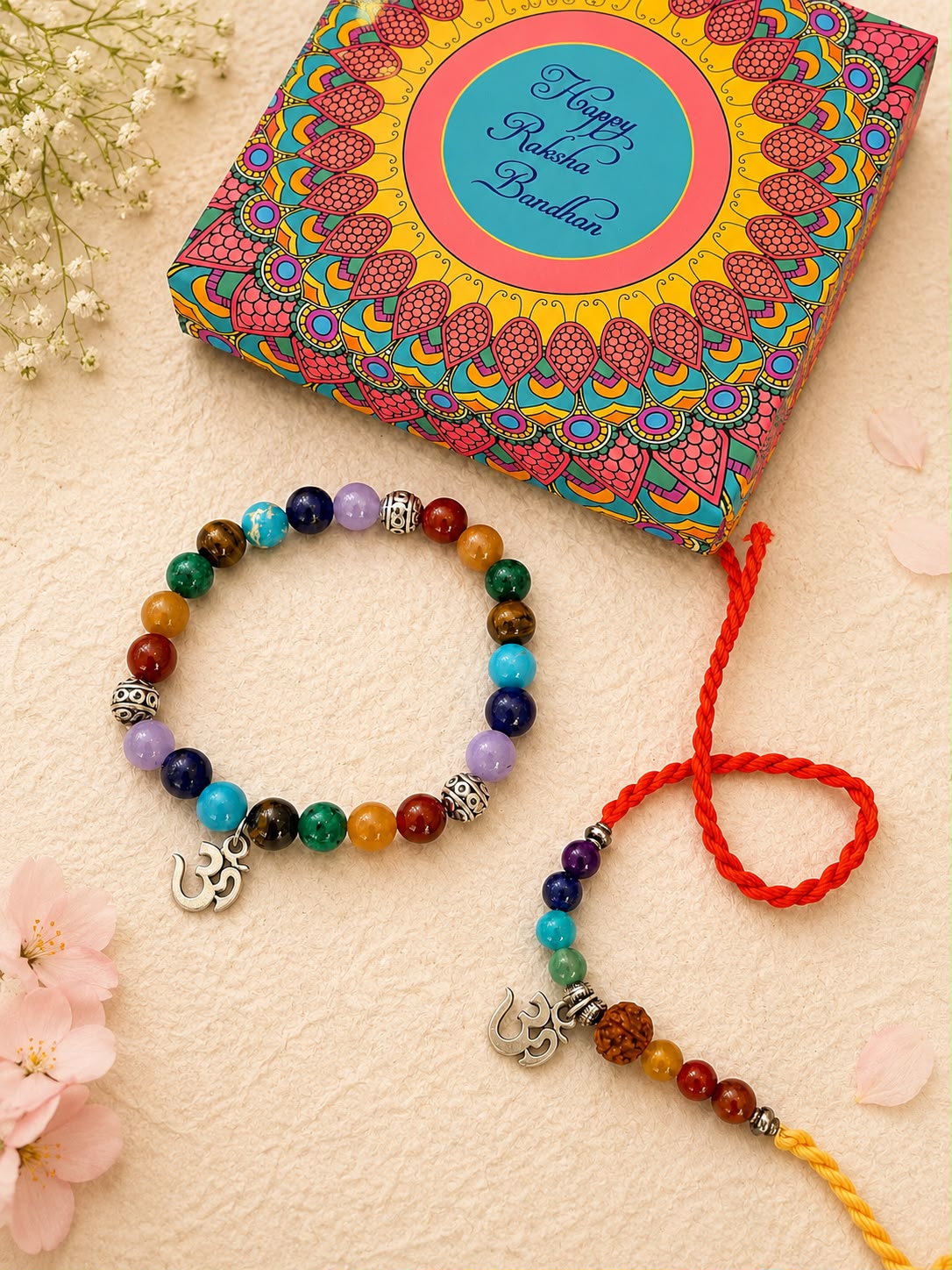 Seven Chakra Rakhi & Bracelet Set