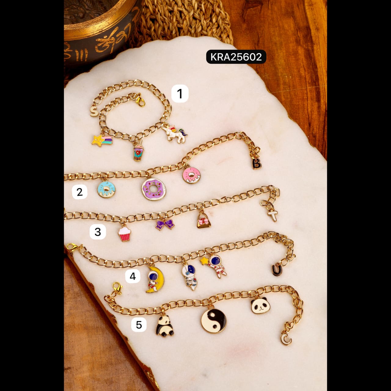Kids Colorful Charms Bracelets With Personalized Initial (KRA25602)