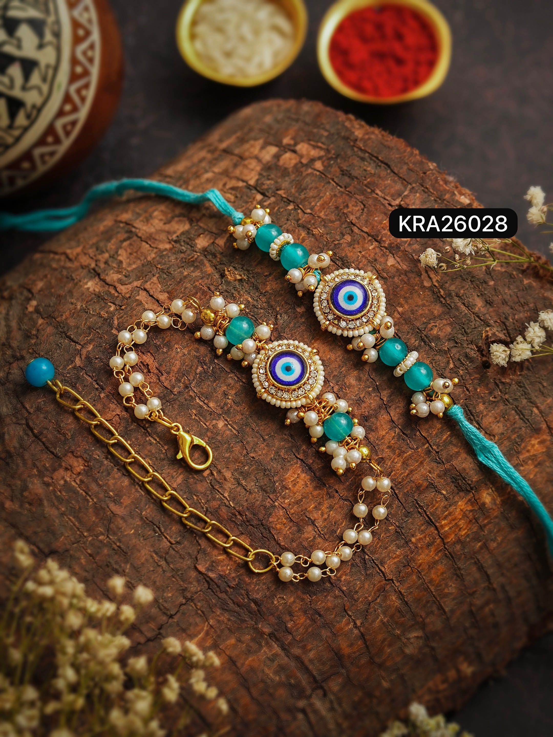 Evil Eye Rakhi & Bracelet Set for Bhai & Bhabhi (KRA26028)