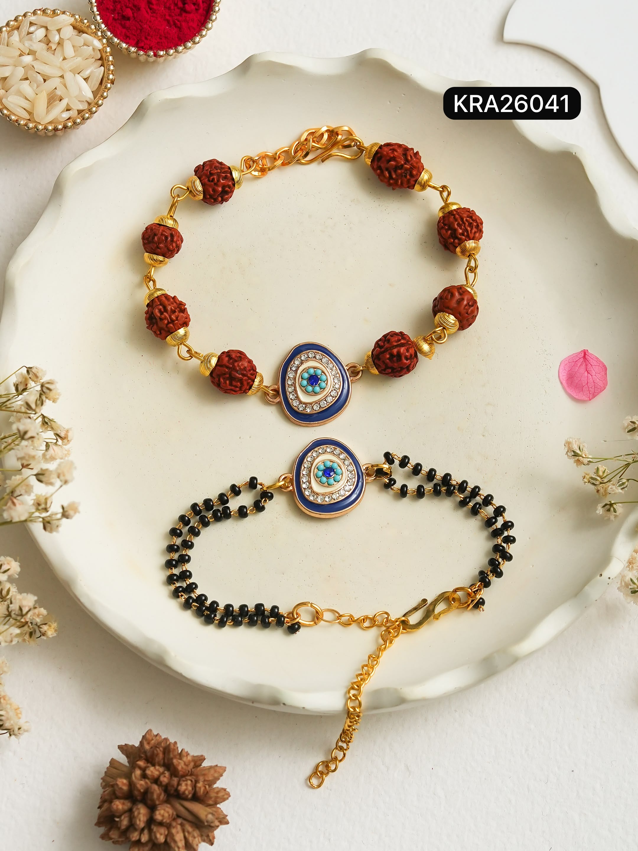 Evil Eye Rudraksha Bracelet With Black Beads Bracelet (KRA26041)