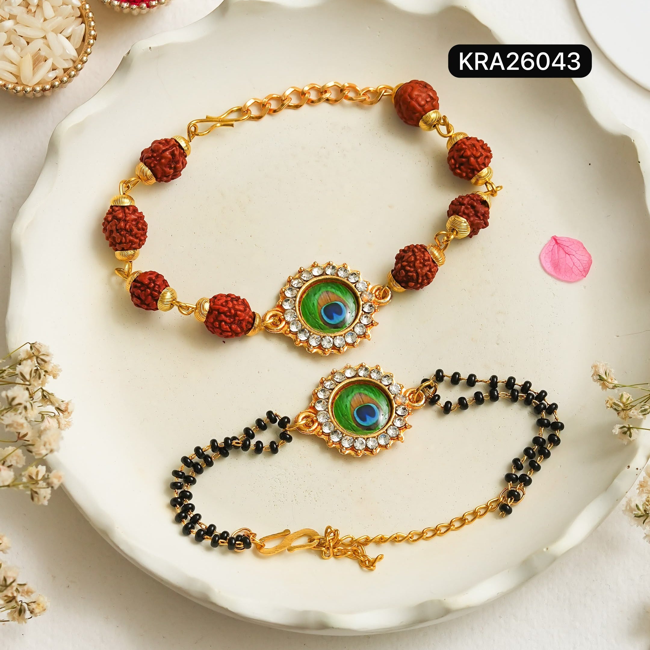 Morpankh Rudraksha Bracelet With Black Beads Bracelet (KRA26043)