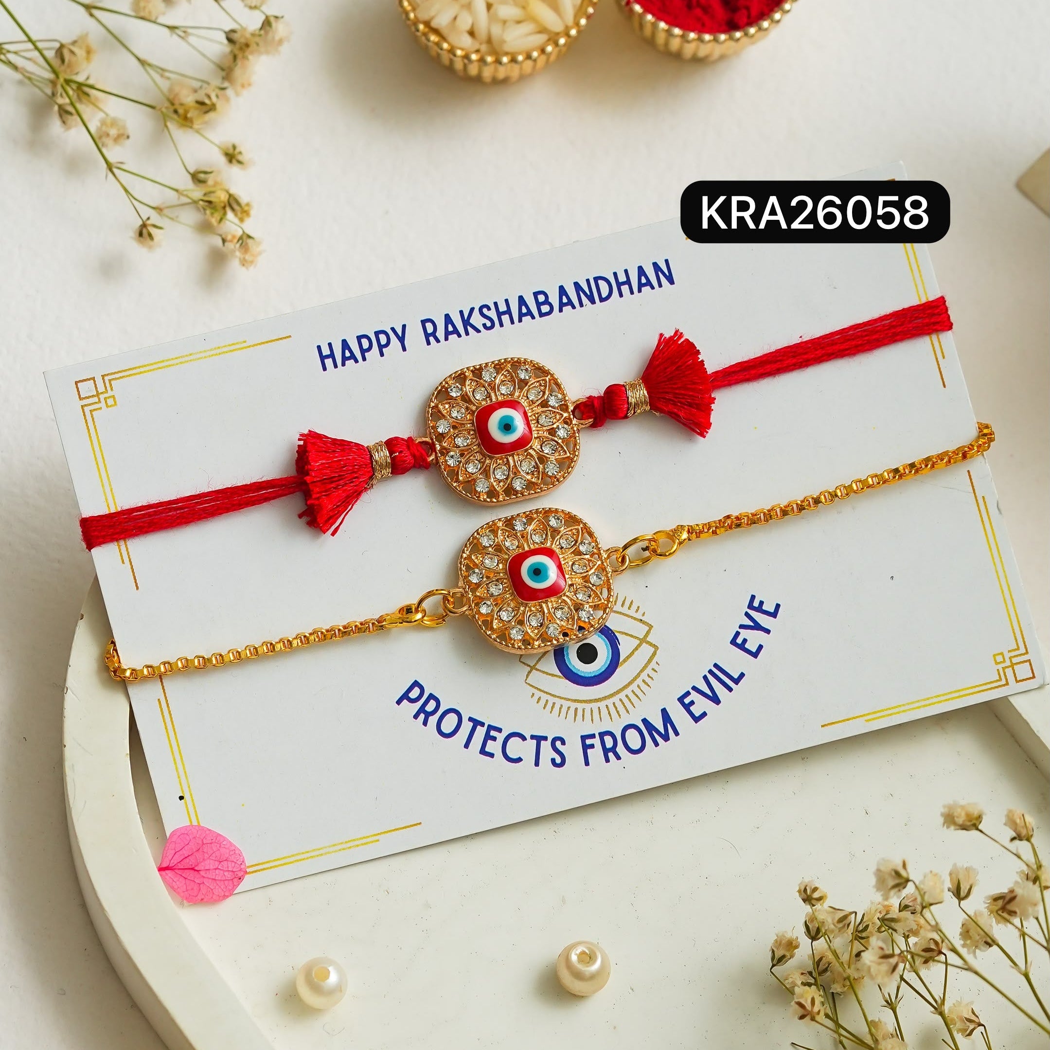 Evil Eye Traditional Bhai Rakhi & Bracelet Set (KRA26058)