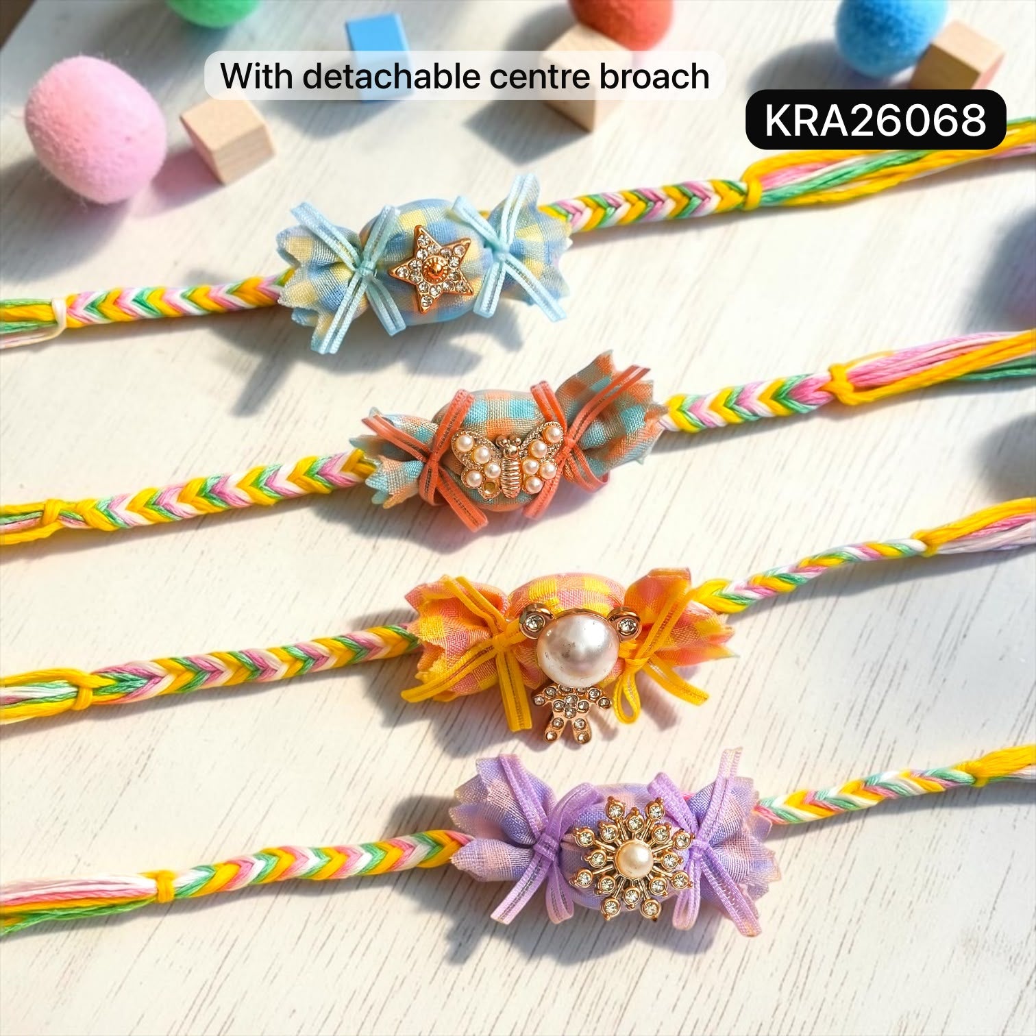 Hand Braided Kids Toffee Rakhi With Detachable Centre Broach (KRA26068)